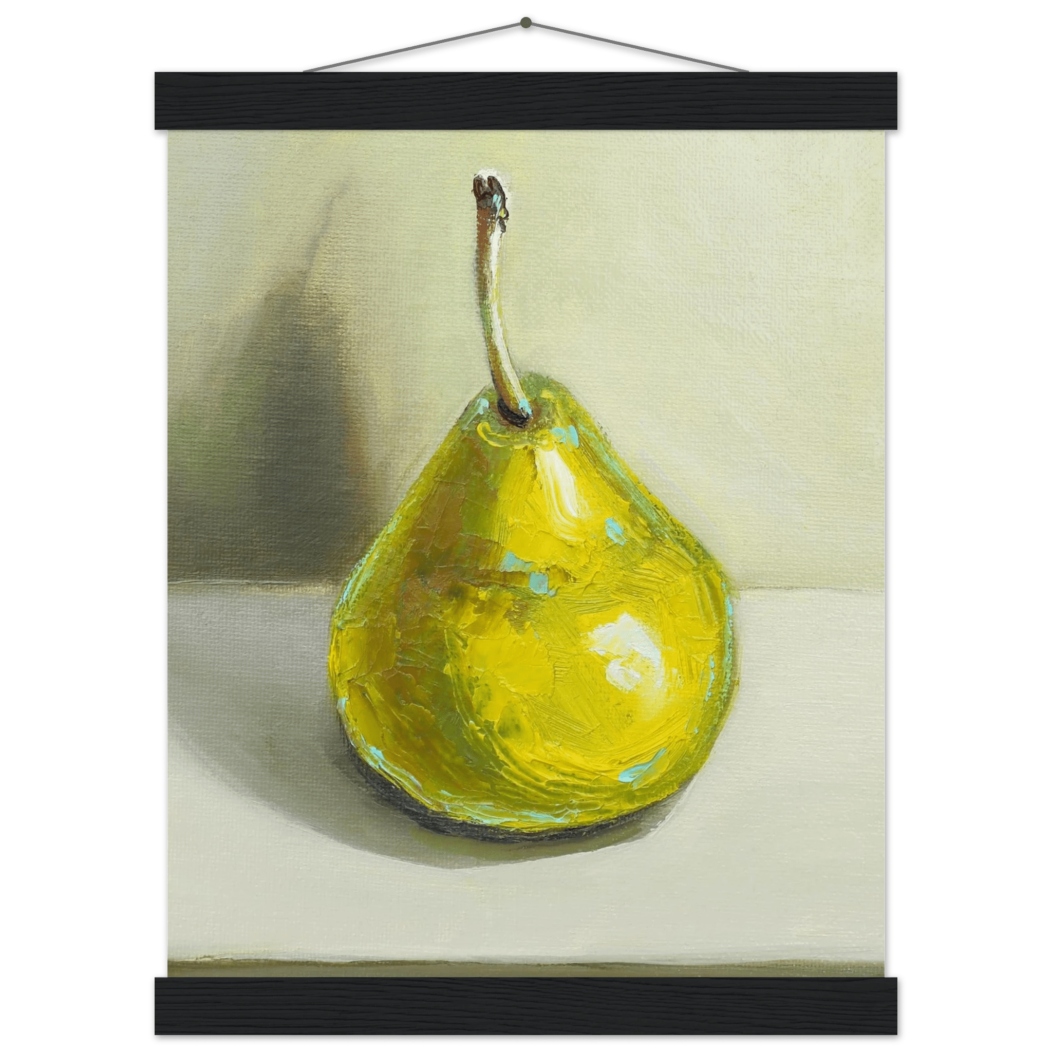 Pear Print | Green Pear Oil Painting Wall Art | Kitchen Poster - Evergreen Posters