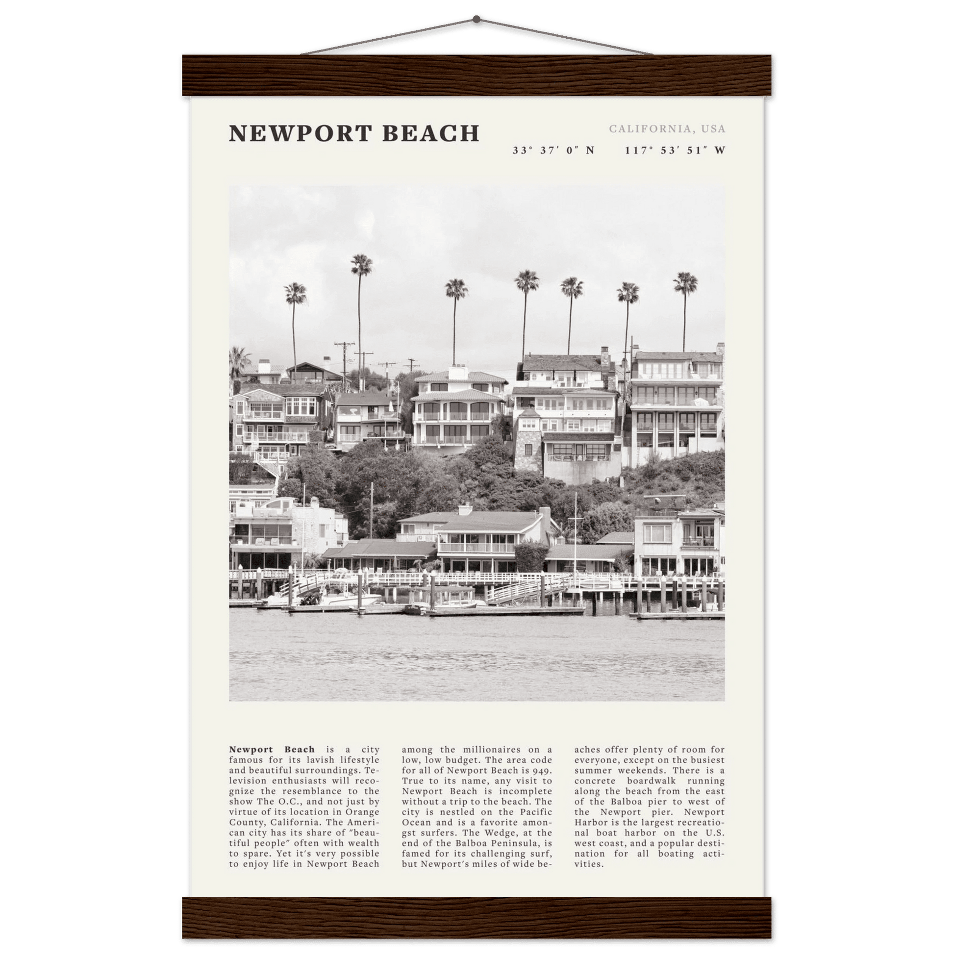 Newport Beach Poster | Black & White California Harbor Wall Art | Coastal Print - Evergreen Posters