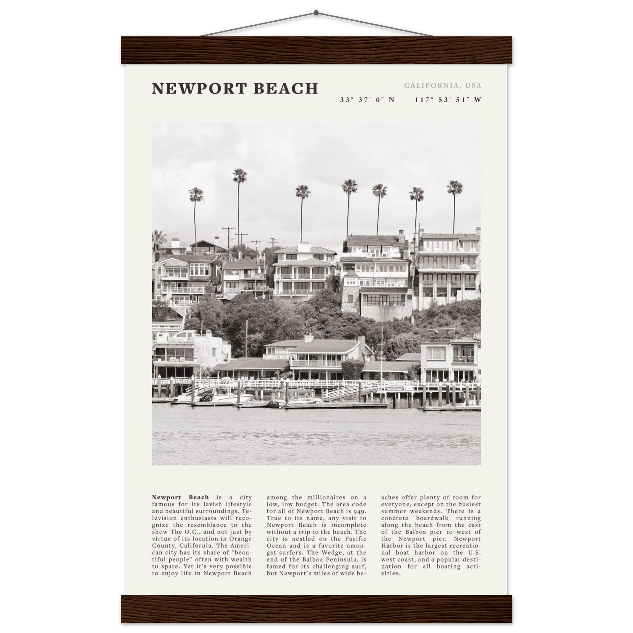 Newport Beach Poster | Black & White California Harbor Wall Art | Coastal Print - Evergreen Posters