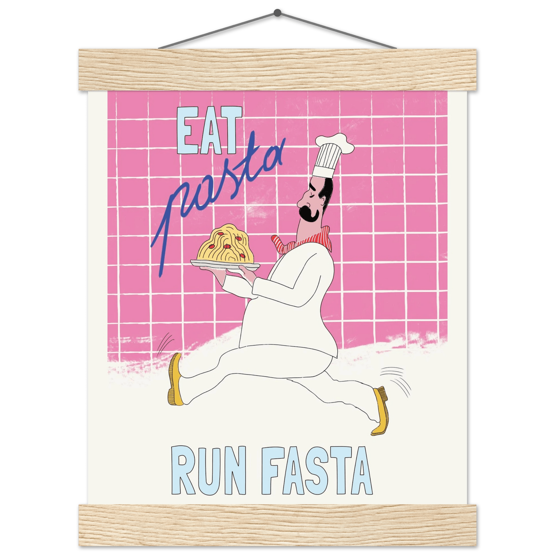 Eat Pasta Run Fasta Poster – Playful Kitchen Wall Art Print (Pink Edition) - Evergreen Posters