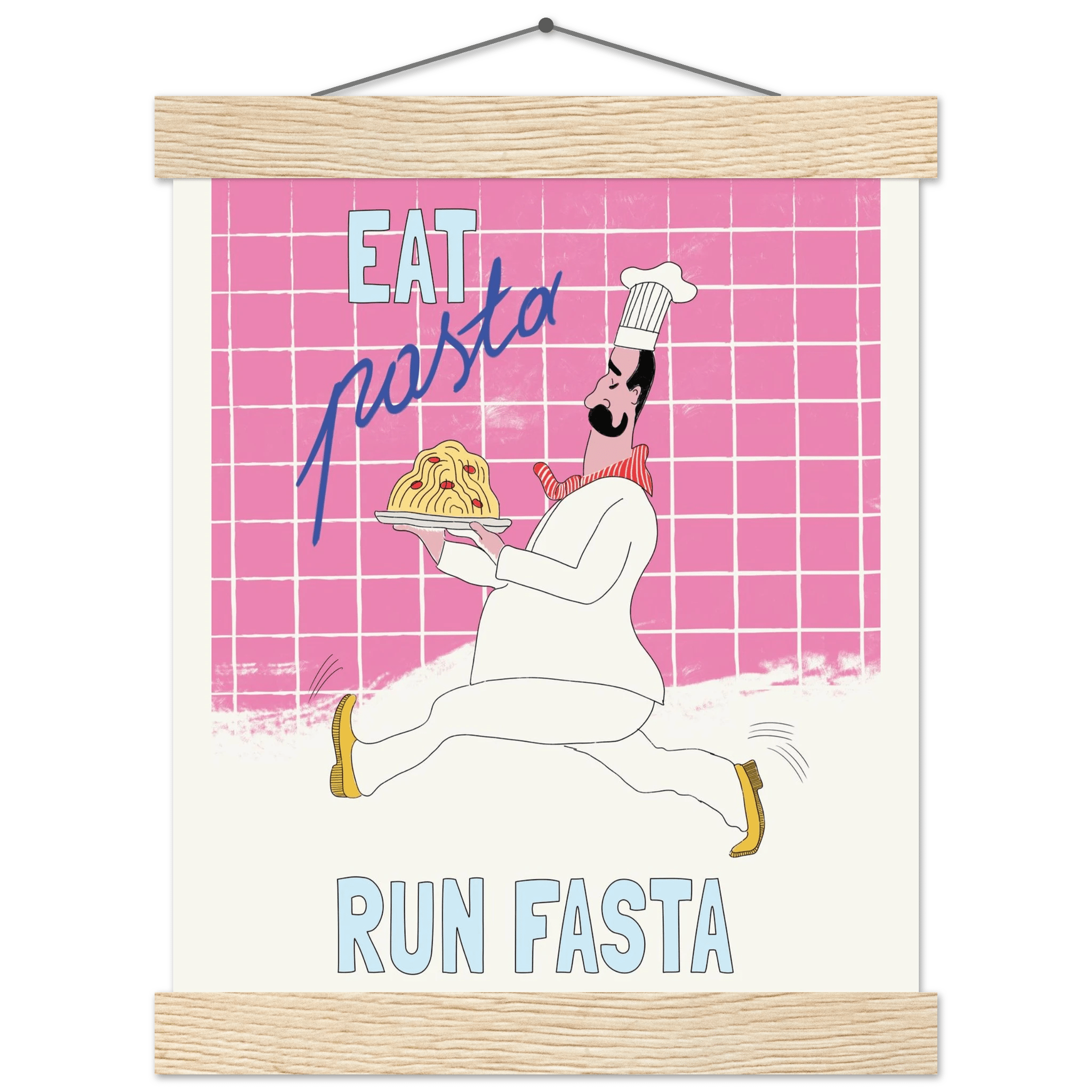 Eat Pasta Run Fasta Poster – Playful Kitchen Wall Art Print (Pink Edition) - Evergreen Posters