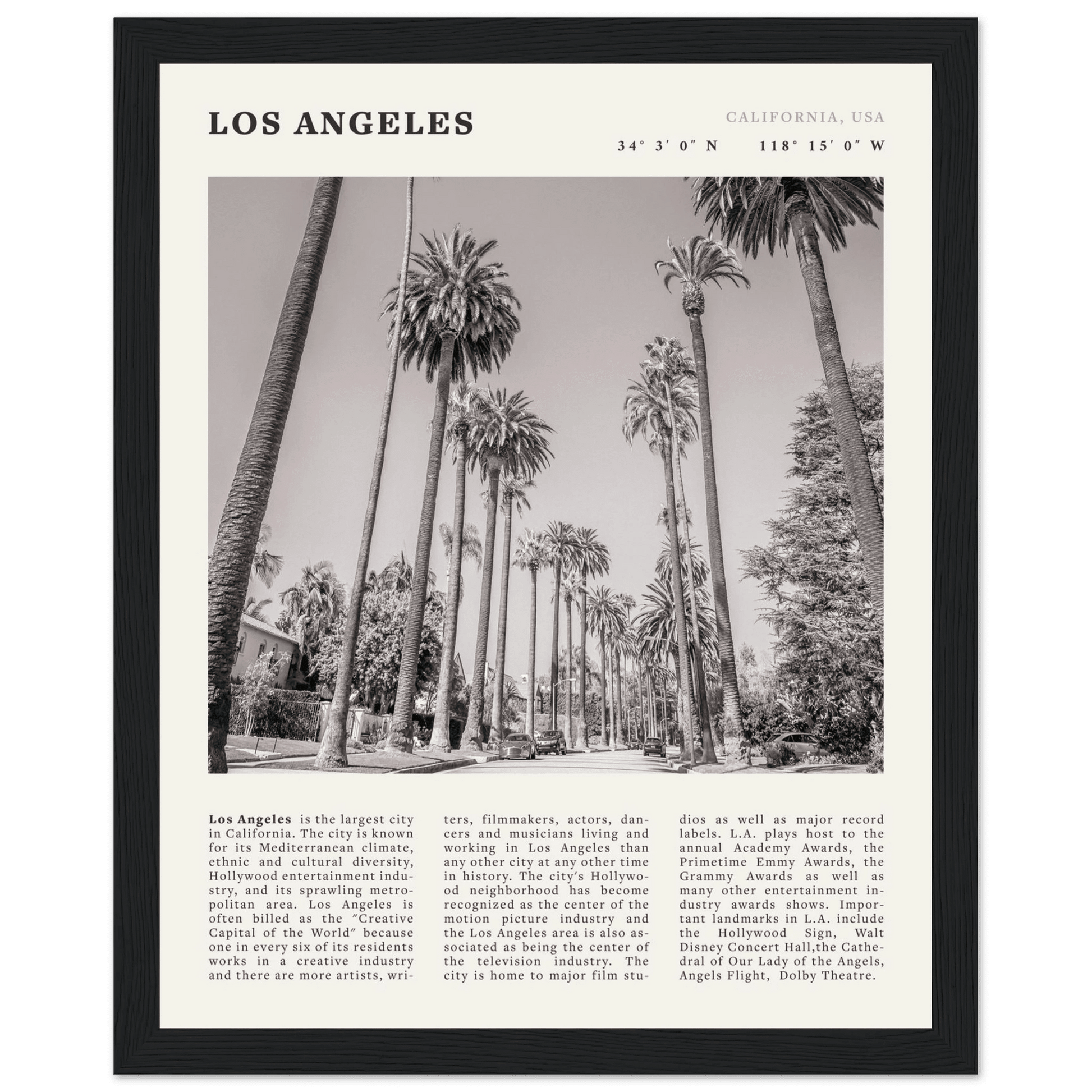 Los Angeles Poster | Black & White Palm Trees Wall Art | California Travel Print - Evergreen Posters