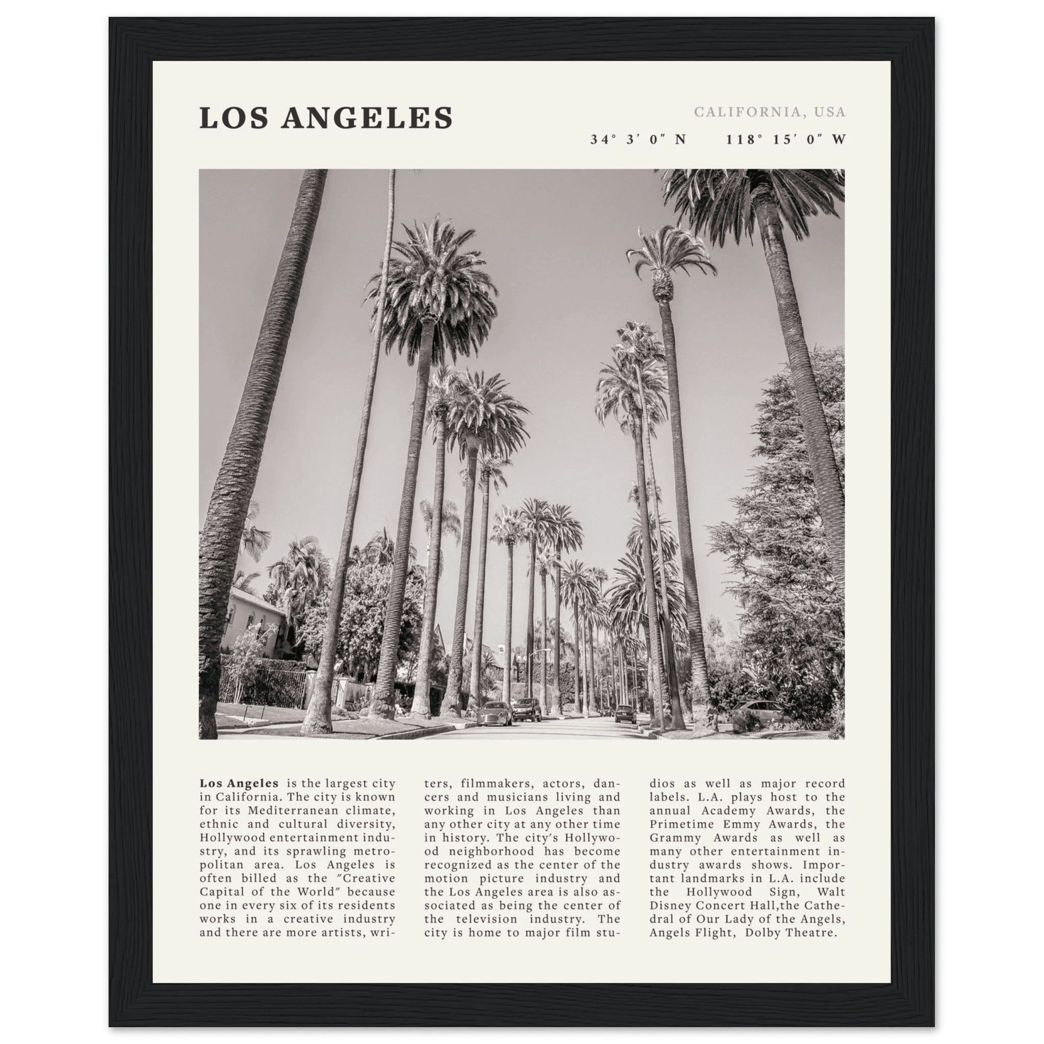 Los Angeles Poster | Black & White Palm Trees Wall Art | California Travel Print - Evergreen Posters