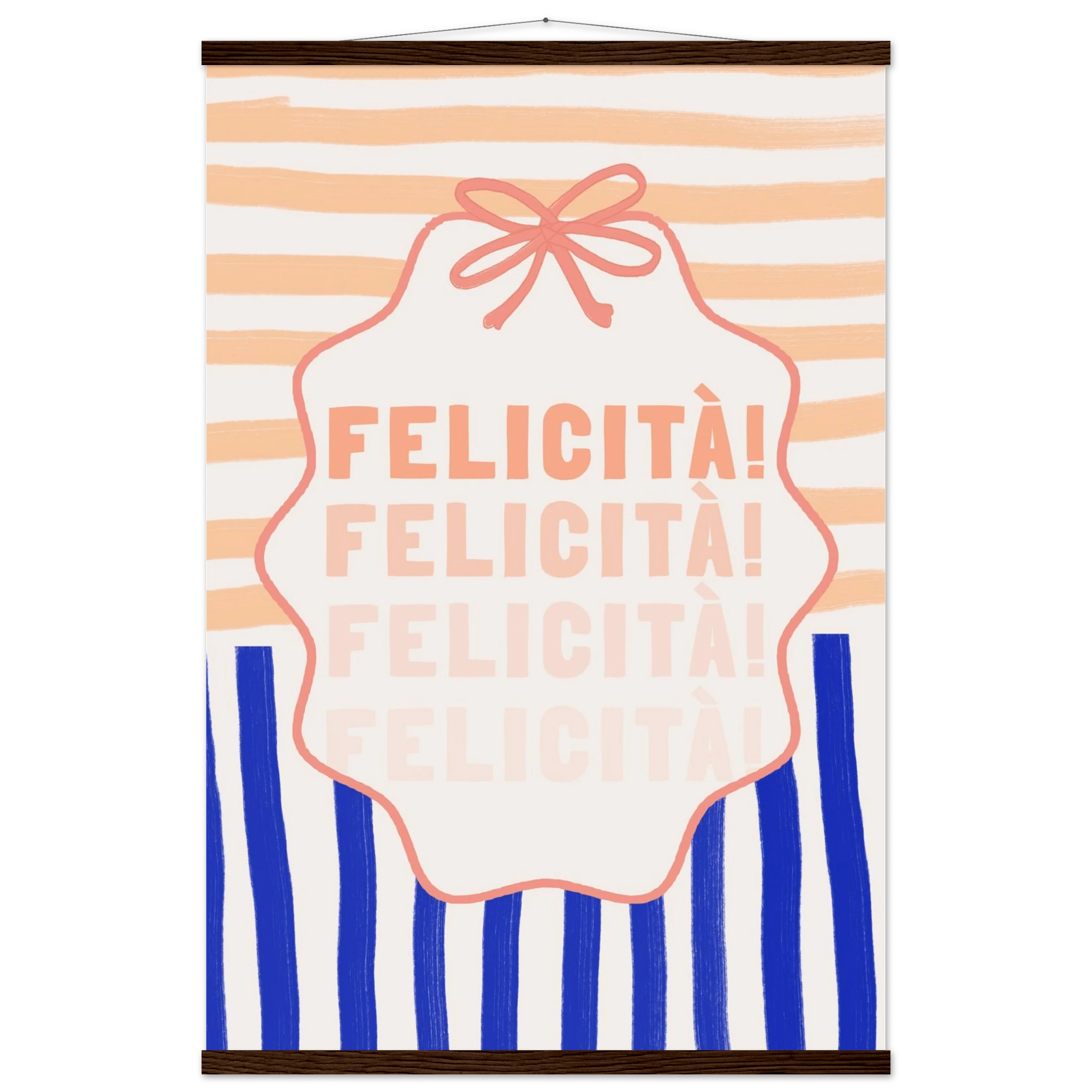 Felicità Italian Happiness Quote Print | Coquette Stripe Wall Art - Evergreen Posters