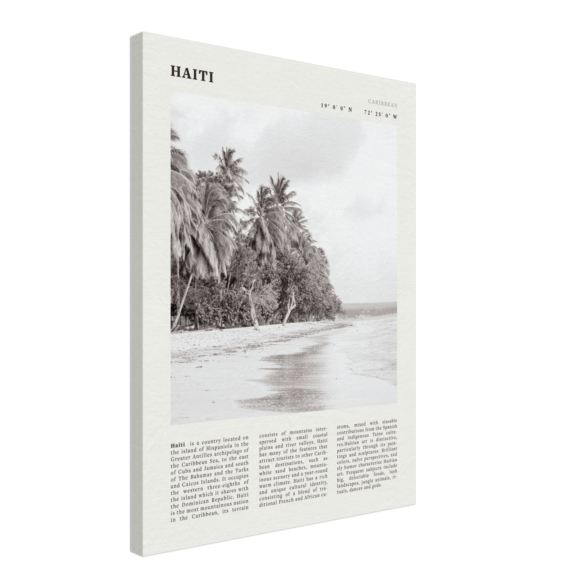 Haiti Poster | Black & White Caribbean Beach Wall Art | Tropical Travel Print - Evergreen Posters