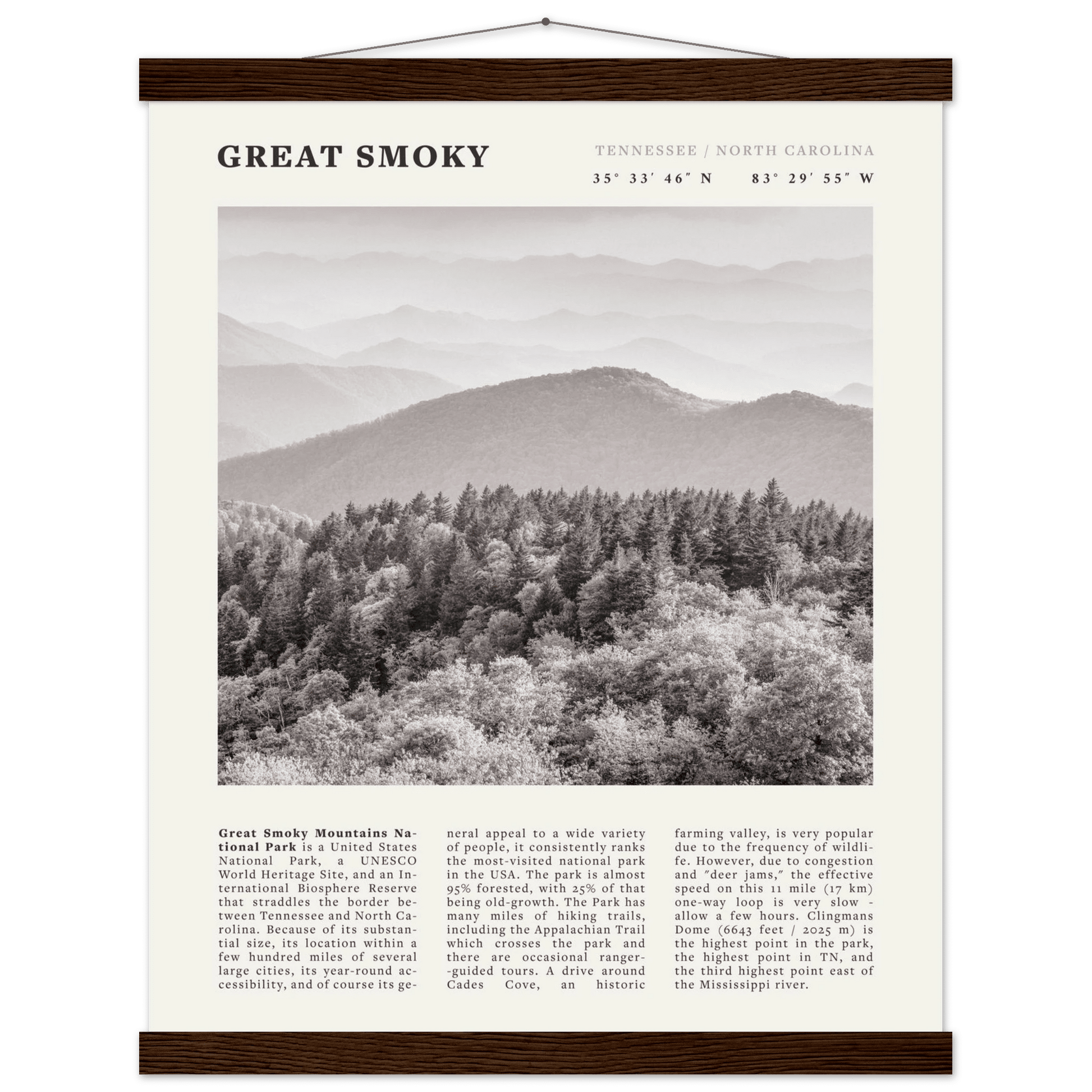 Great Smoky Mountains Poster | Black & White National Park Wall Art | Tennessee Print - Evergreen Posters