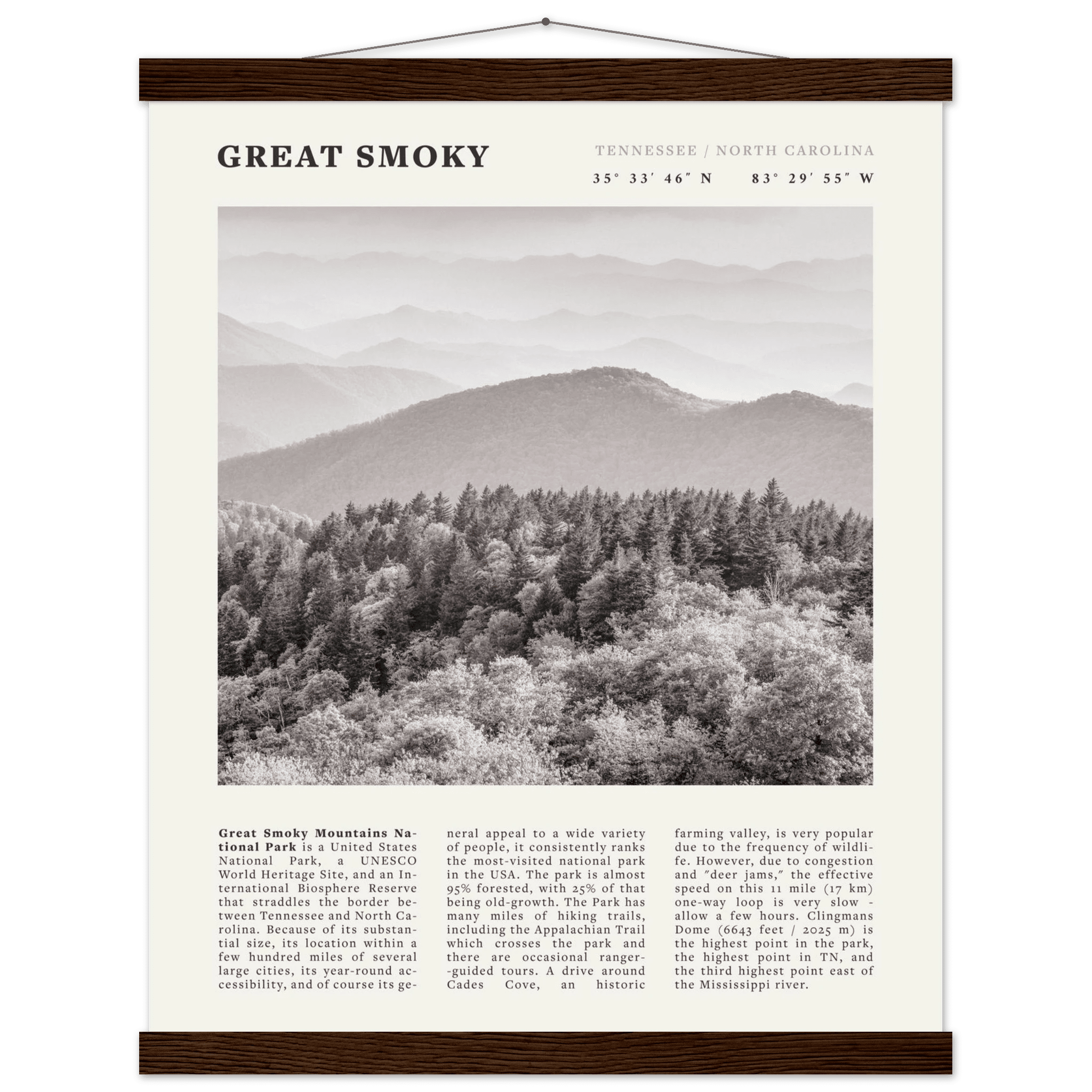 Great Smoky Mountains Poster | Black & White National Park Wall Art | Tennessee Print - Evergreen Posters