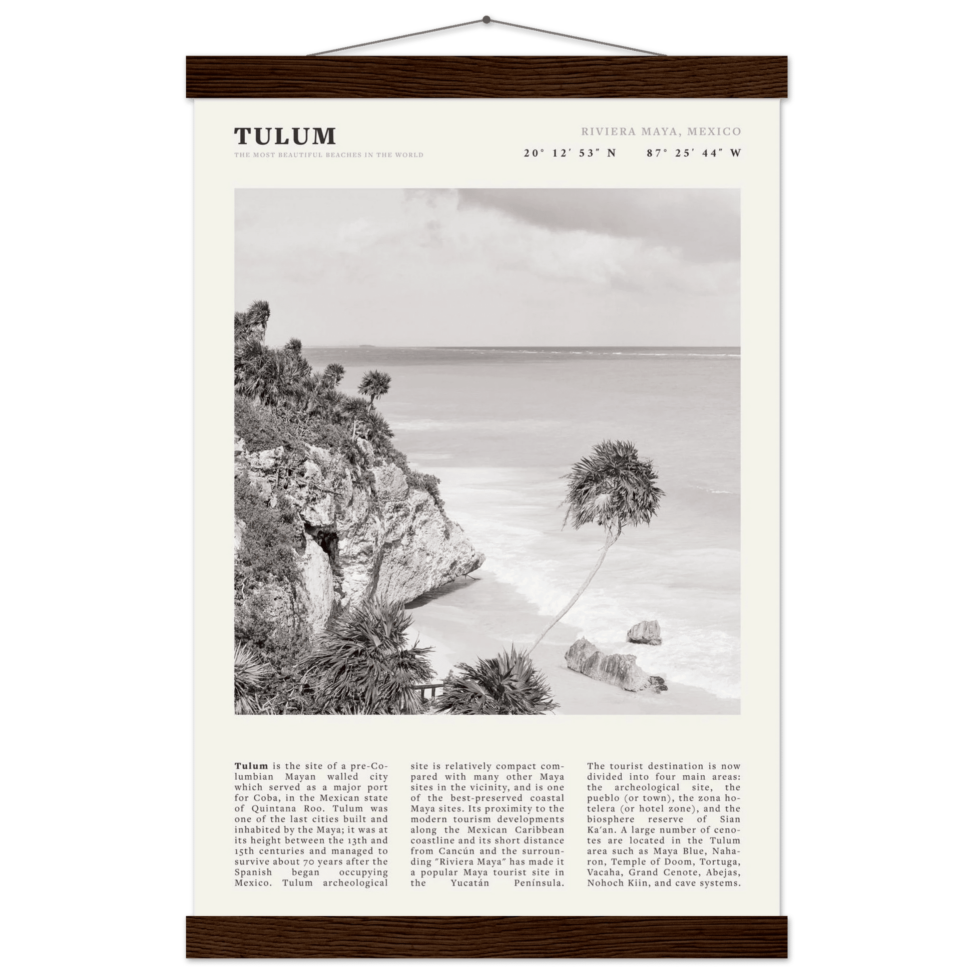 Tulum Poster | Black & White Riviera Maya Mexico Wall Art | Beach Travel Print - Evergreen Posters