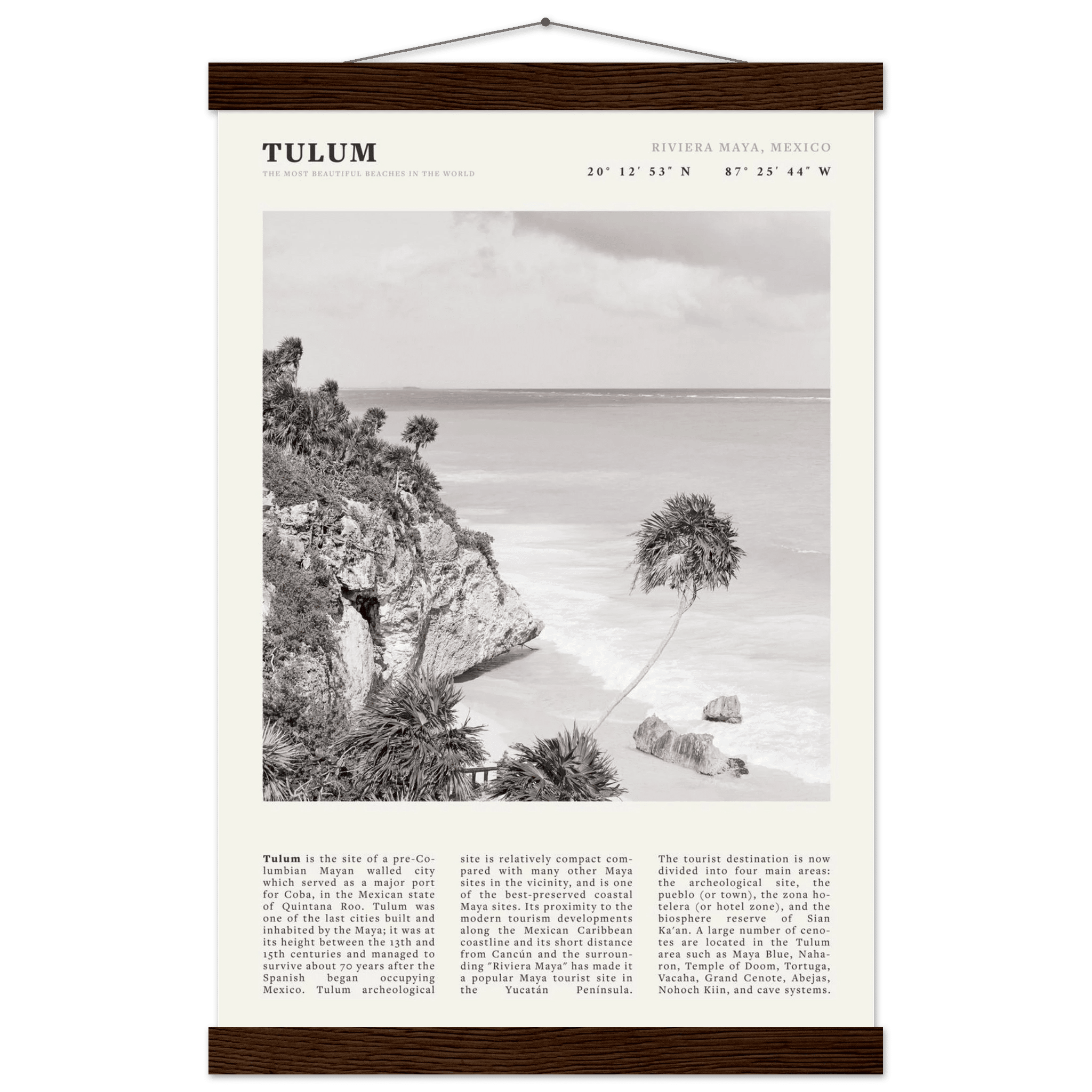 Tulum Poster | Black & White Riviera Maya Mexico Wall Art | Beach Travel Print - Evergreen Posters