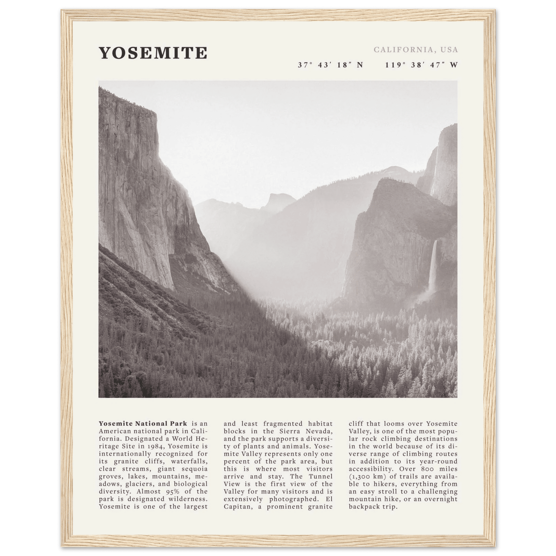 Yosemite Poster | Black & White National Park Wall Art | California Nature Print - Evergreen Posters