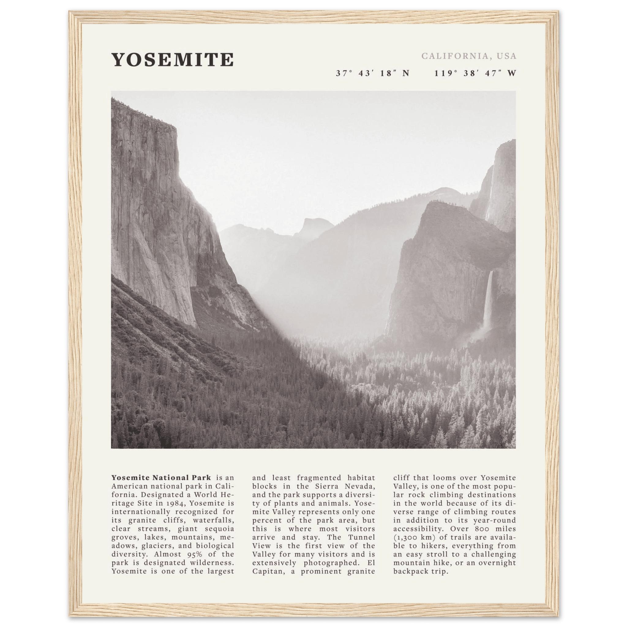 Yosemite Poster | Black & White National Park Wall Art | California Nature Print - Evergreen Posters
