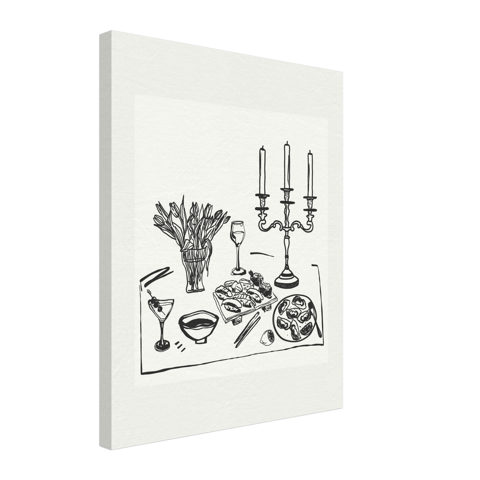 Fine Dining Table Print | Black Line Art Kitchen Wall Art | Elegant Dining Room Poster - Evergreen Posters