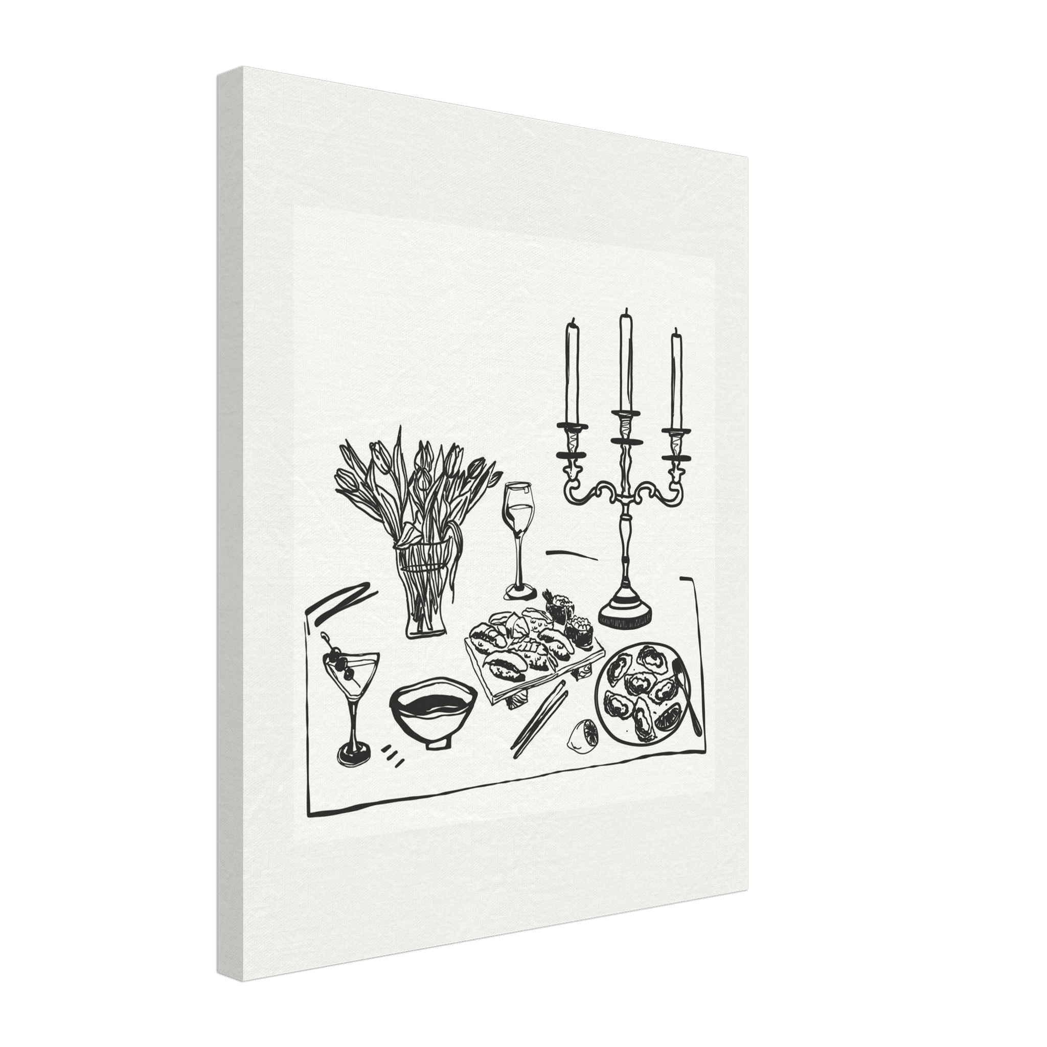 Fine Dining Table Print | Black Line Art Kitchen Wall Art | Elegant Dining Room Poster - Evergreen Posters