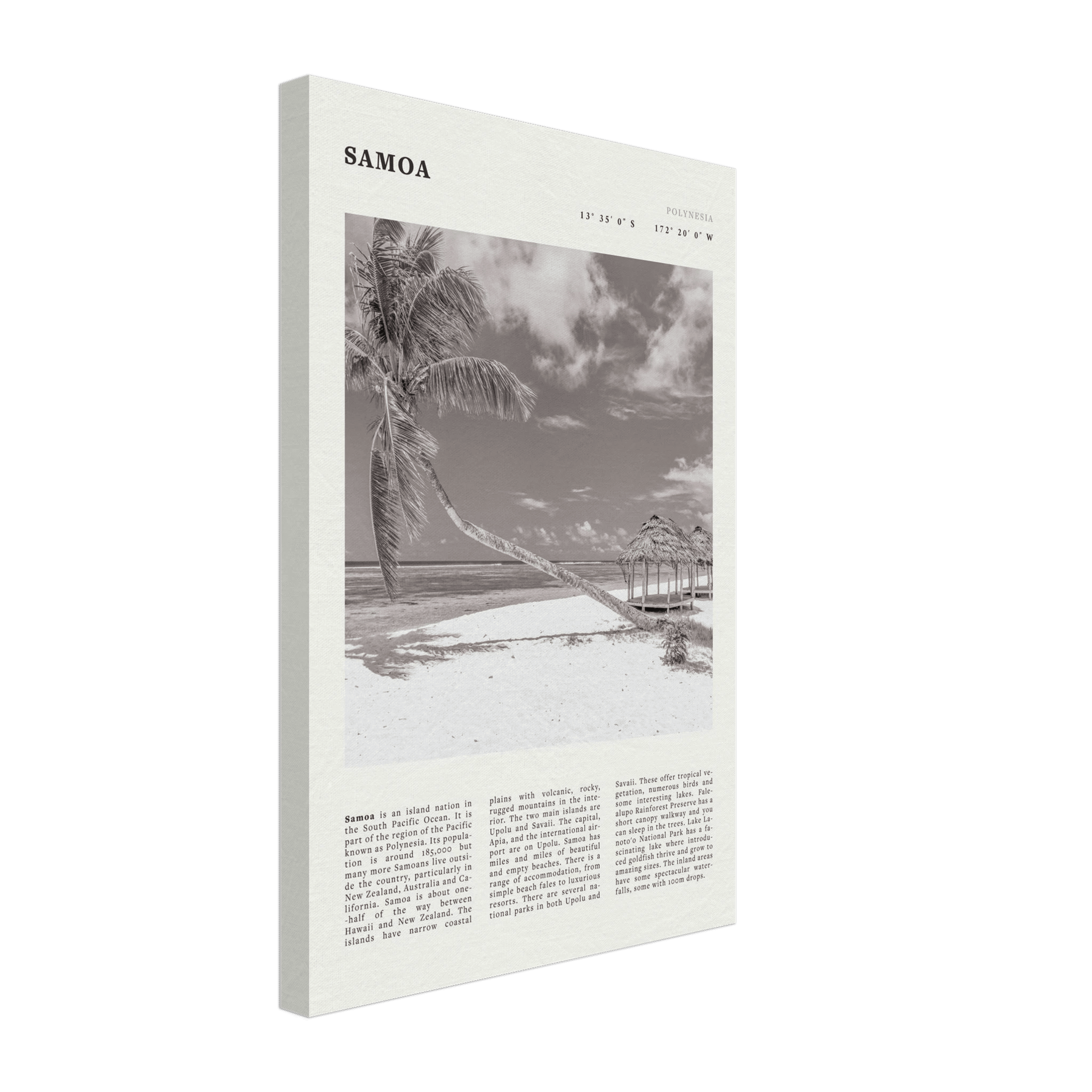 Samoa Poster | Black & White South Pacific Beach Wall Art | Polynesia Travel Print - Evergreen Posters