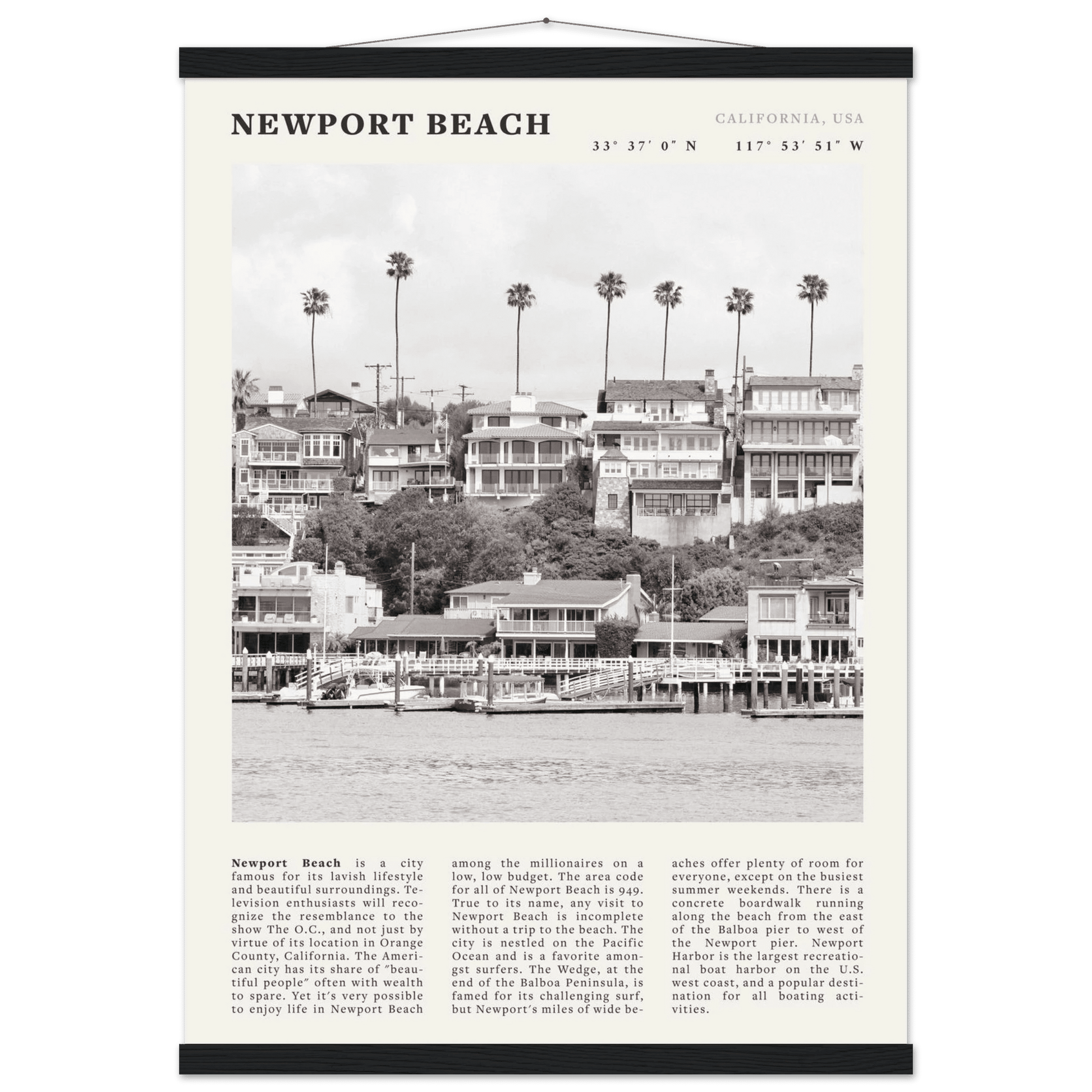 Newport Beach Poster | Black & White California Harbor Wall Art | Coastal Print - Evergreen Posters