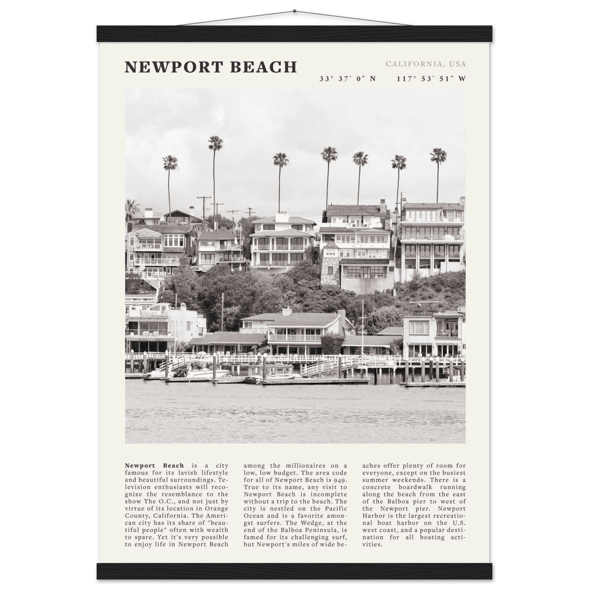 Newport Beach Poster | Black & White California Harbor Wall Art | Coastal Print - Evergreen Posters