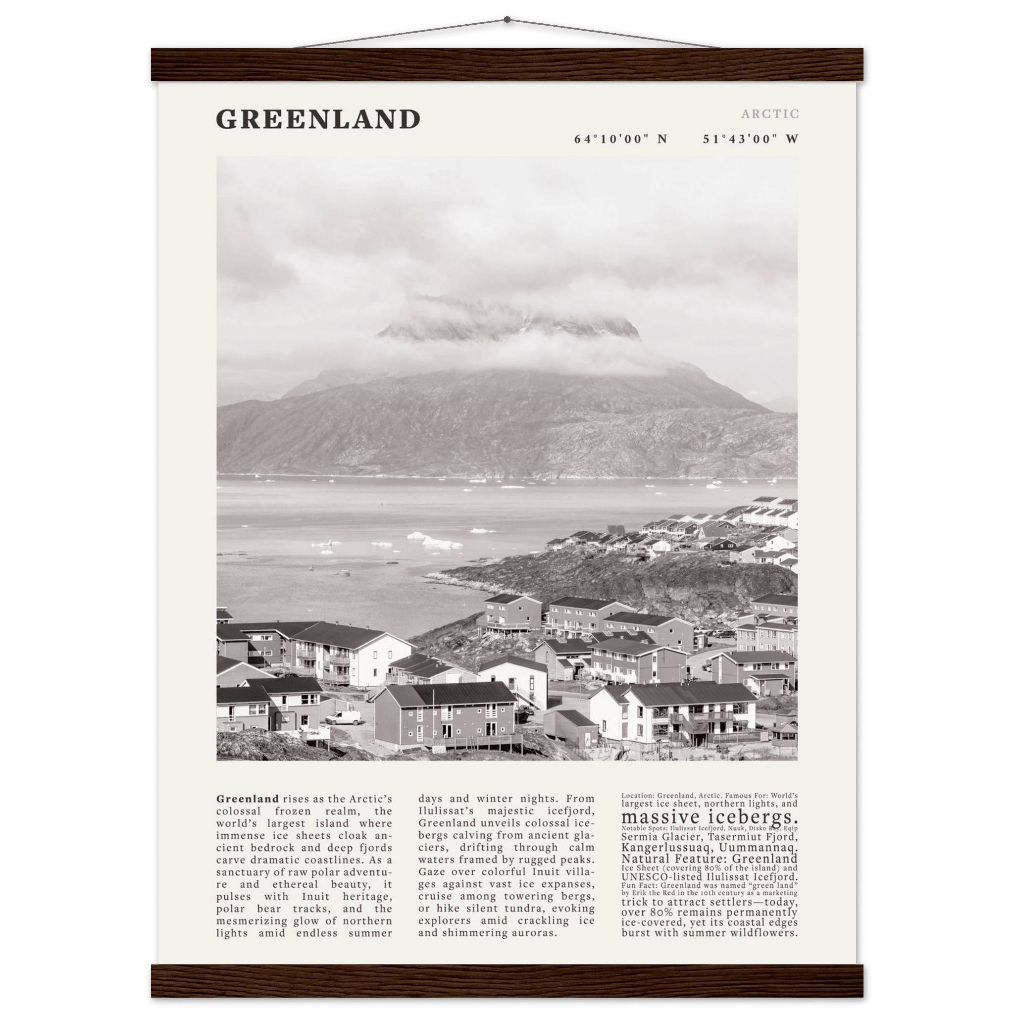 Greenland Poster Black and White – Vintage Arctic Fjord Landscape Print (Digital & Printed Options) - Evergreen Posters