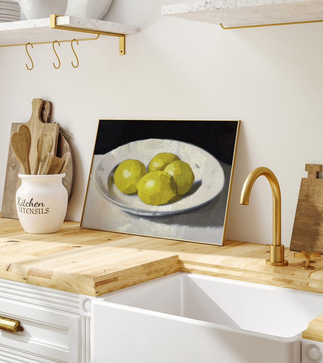 Lemons Print | Three Lemons Oil Painting Wall Art | Kitchen Still Life Poster - Evergreen Posters