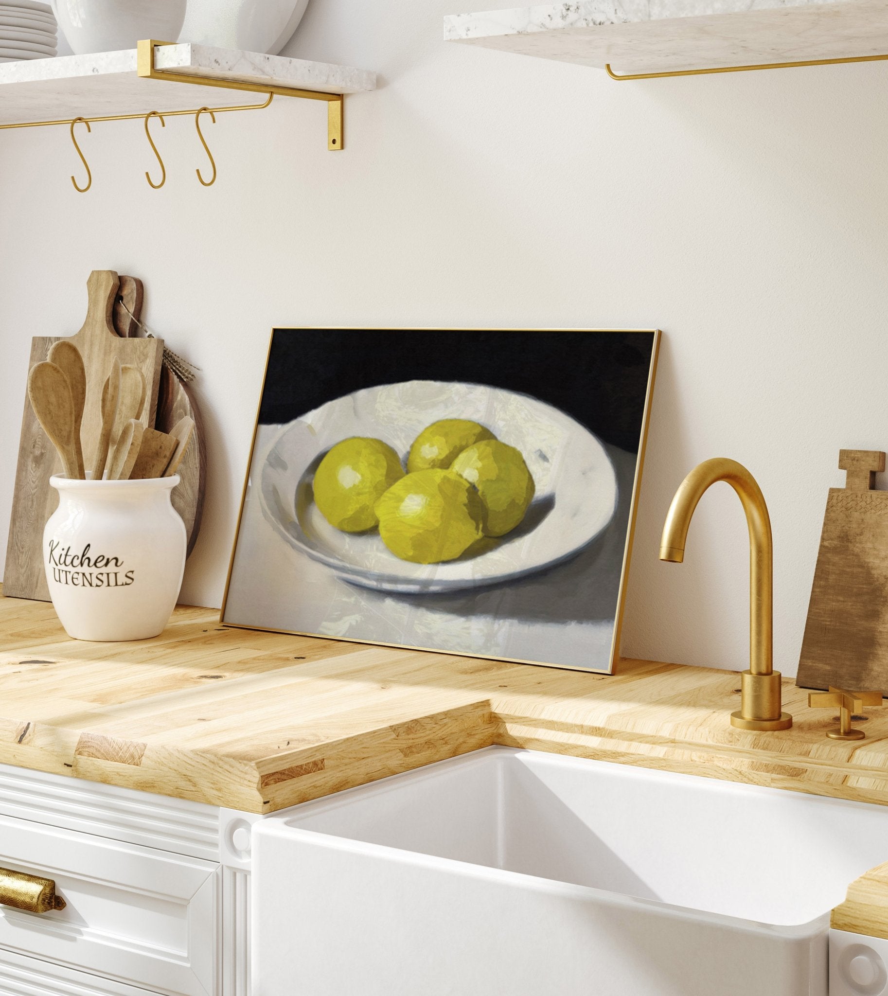 Lemons Print | Three Lemons Oil Painting Wall Art | Kitchen Still Life Poster - Evergreen Posters