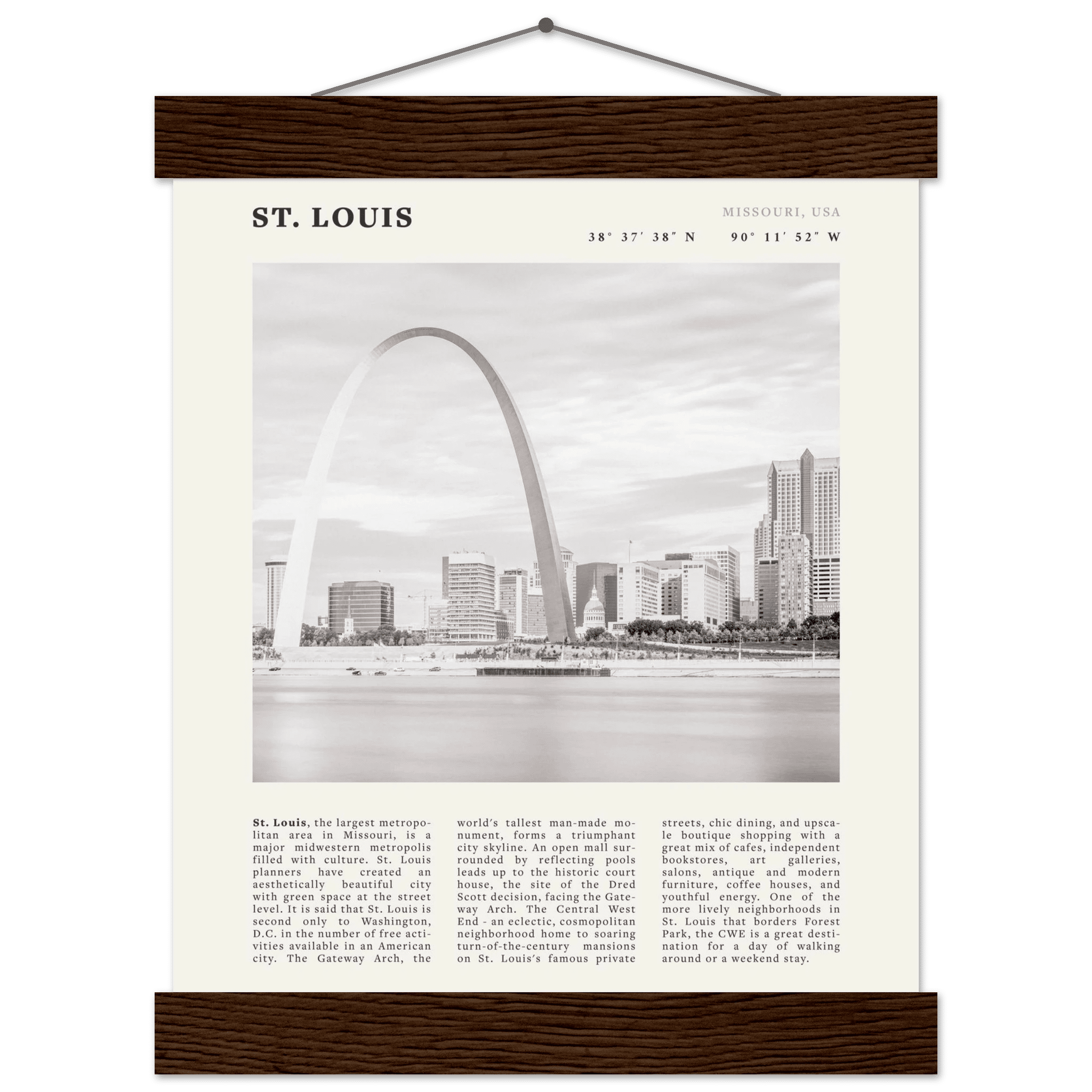 St. Louis Poster | Black & White Gateway Arch Wall Art | Missouri Travel Print - Evergreen Posters