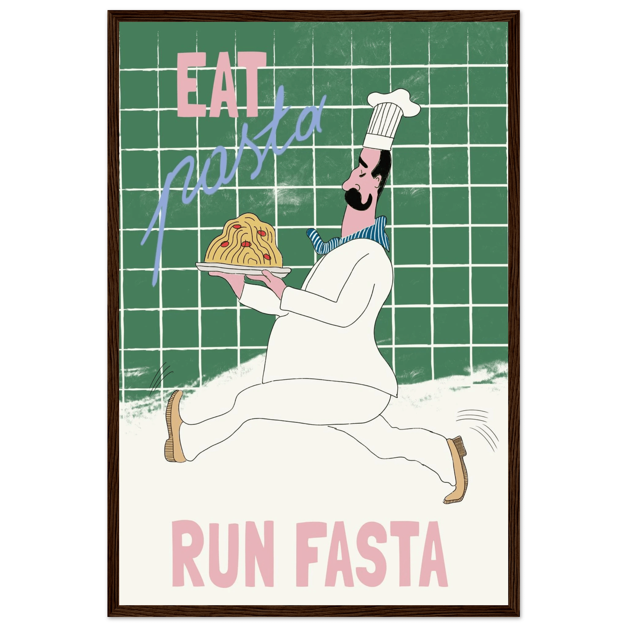 Eat Pasta Run Fasta Poster – Playful Kitchen Wall Art Print (Green Edition) - Evergreen Posters