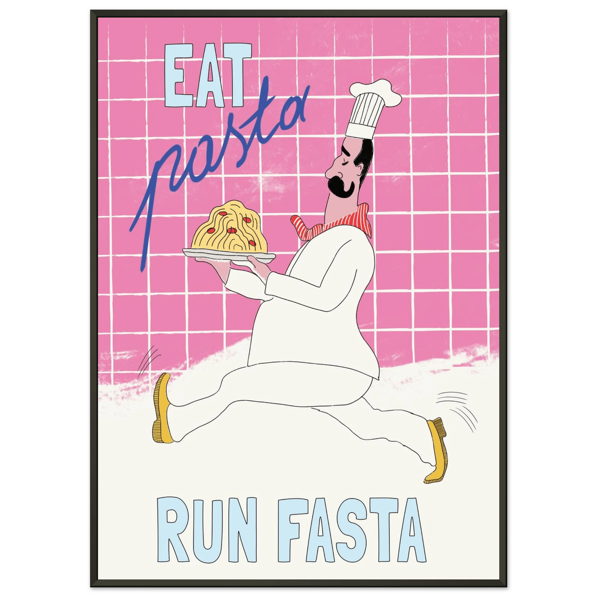 Eat Pasta Run Fasta Poster – Playful Kitchen Wall Art Print (Pink Edition) - Evergreen Posters