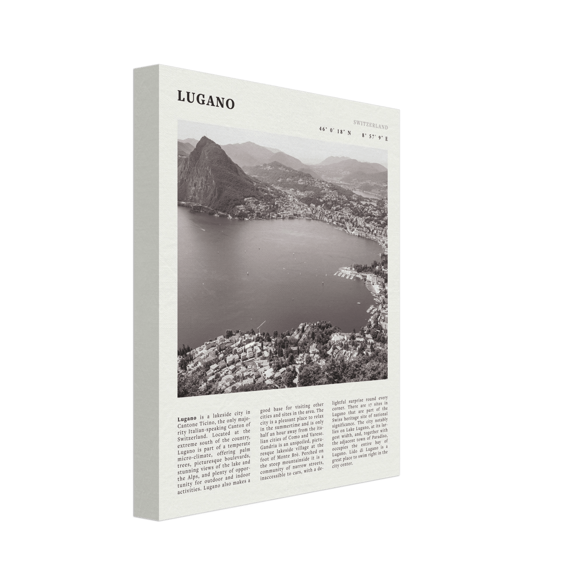Lugano Poster | Black & White Swiss Lake Wall Art | Switzerland Travel Print - Evergreen Posters