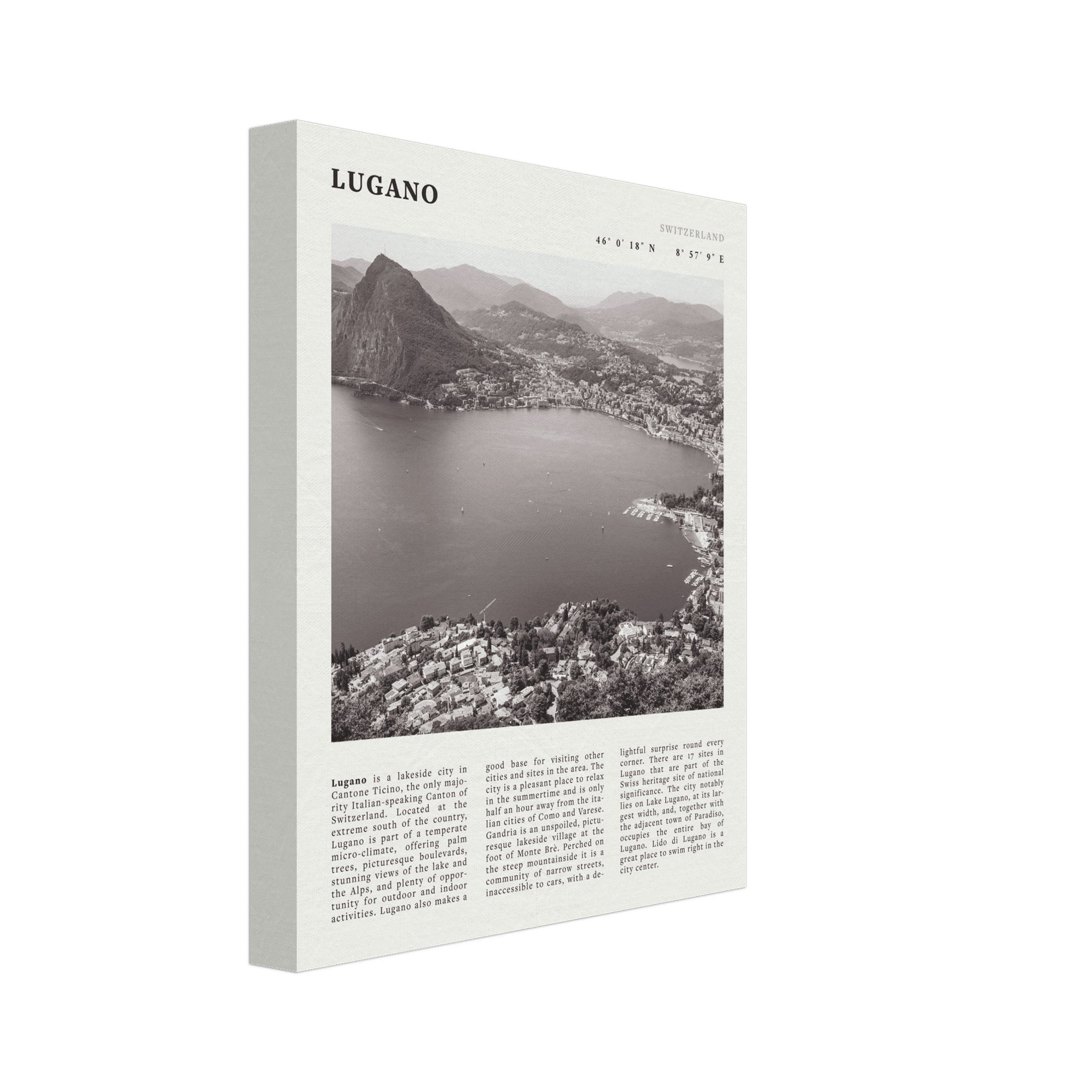 Lugano Poster | Black & White Swiss Lake Wall Art | Switzerland Travel Print - Evergreen Posters