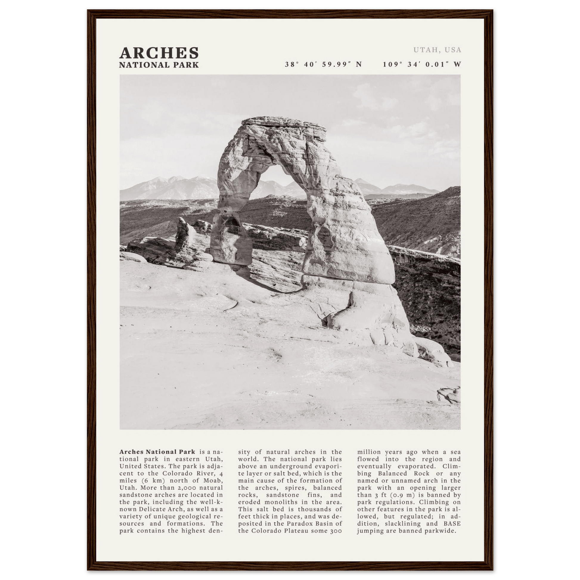 Arches National Park Poster | Black & White Utah Wall Art | Delicate Arch Print - Evergreen Posters