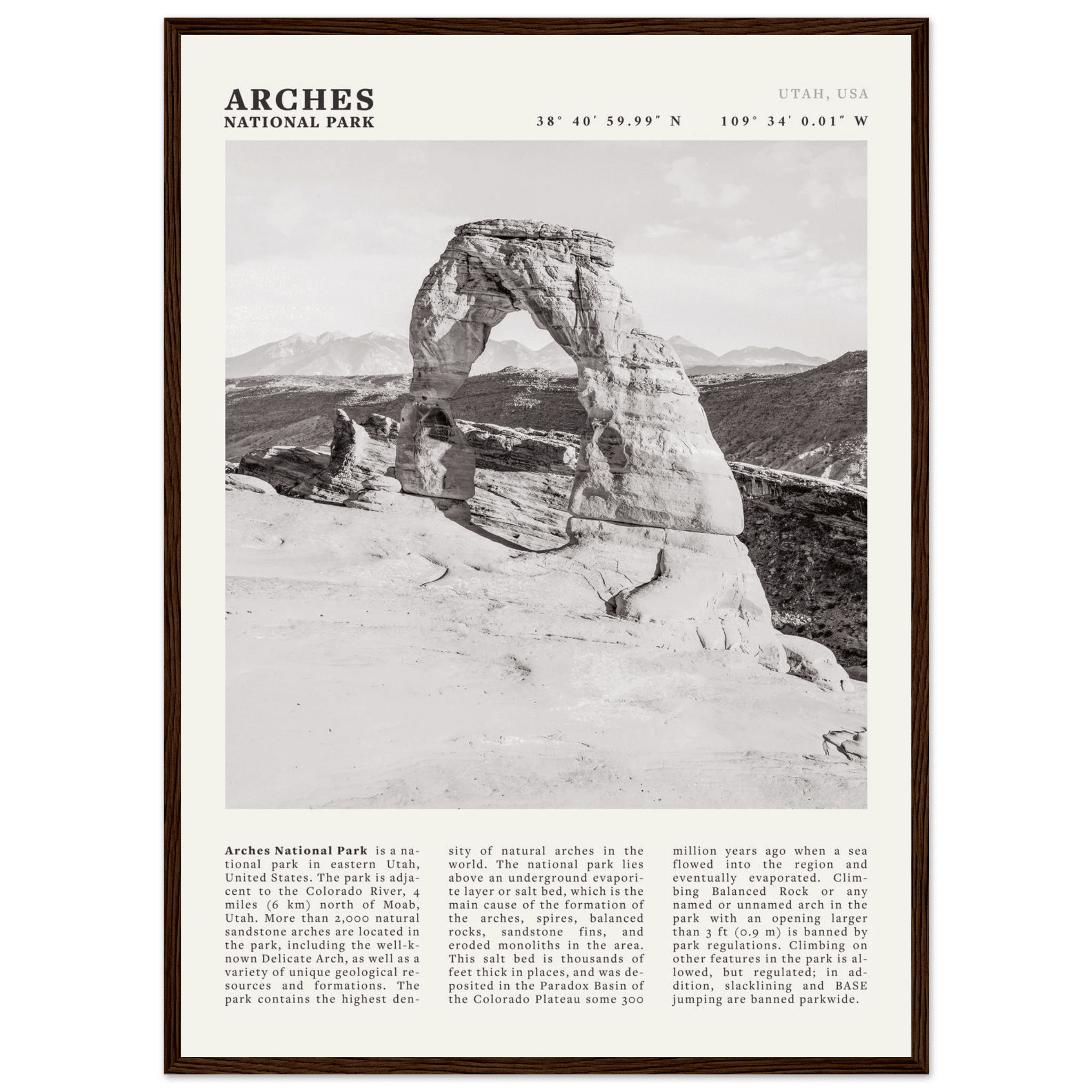 Arches National Park Poster | Black & White Utah Wall Art | Delicate Arch Print - Evergreen Posters