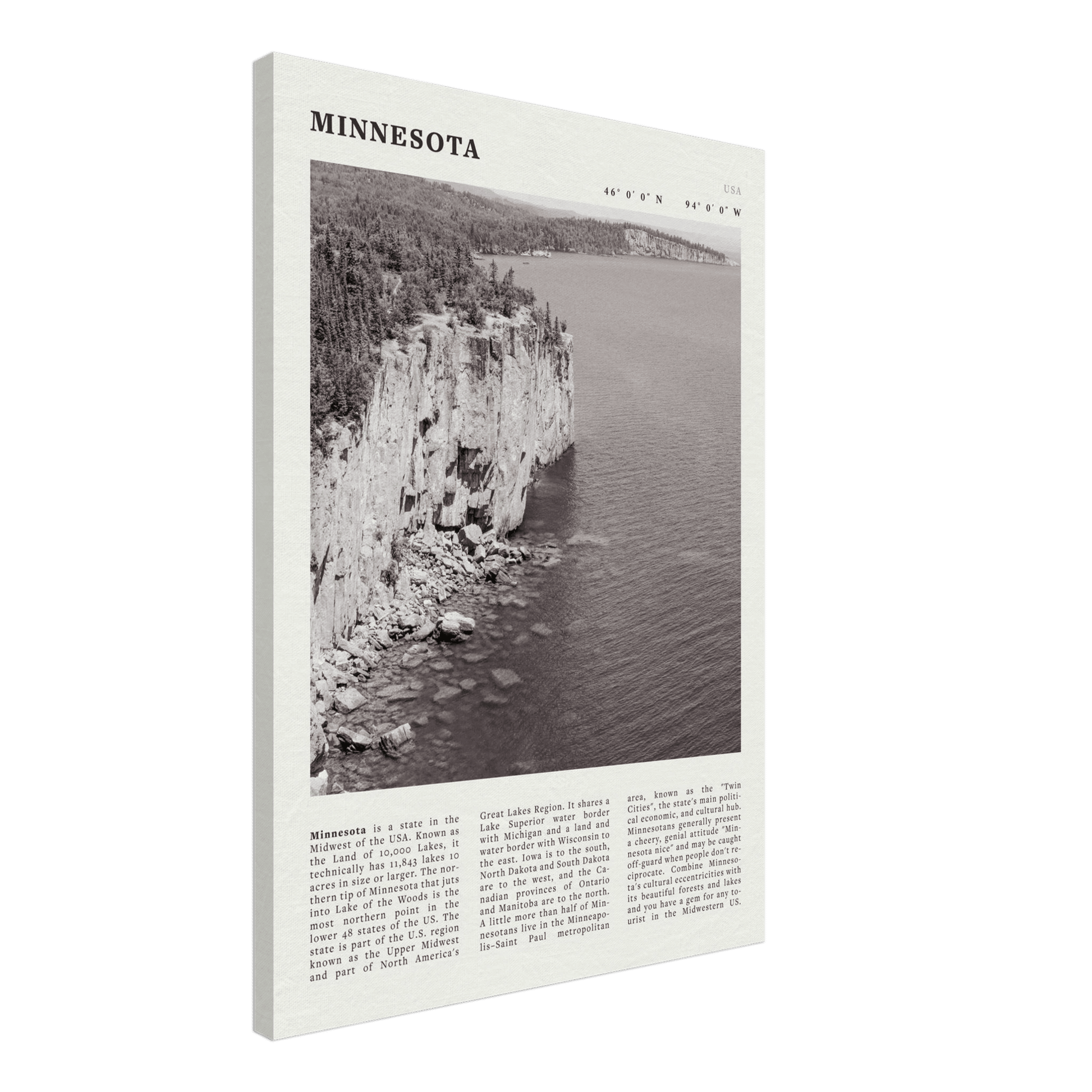Minnesota Poster | Black & White Lake Superior Wall Art | USA Nature Travel Print - Evergreen Posters