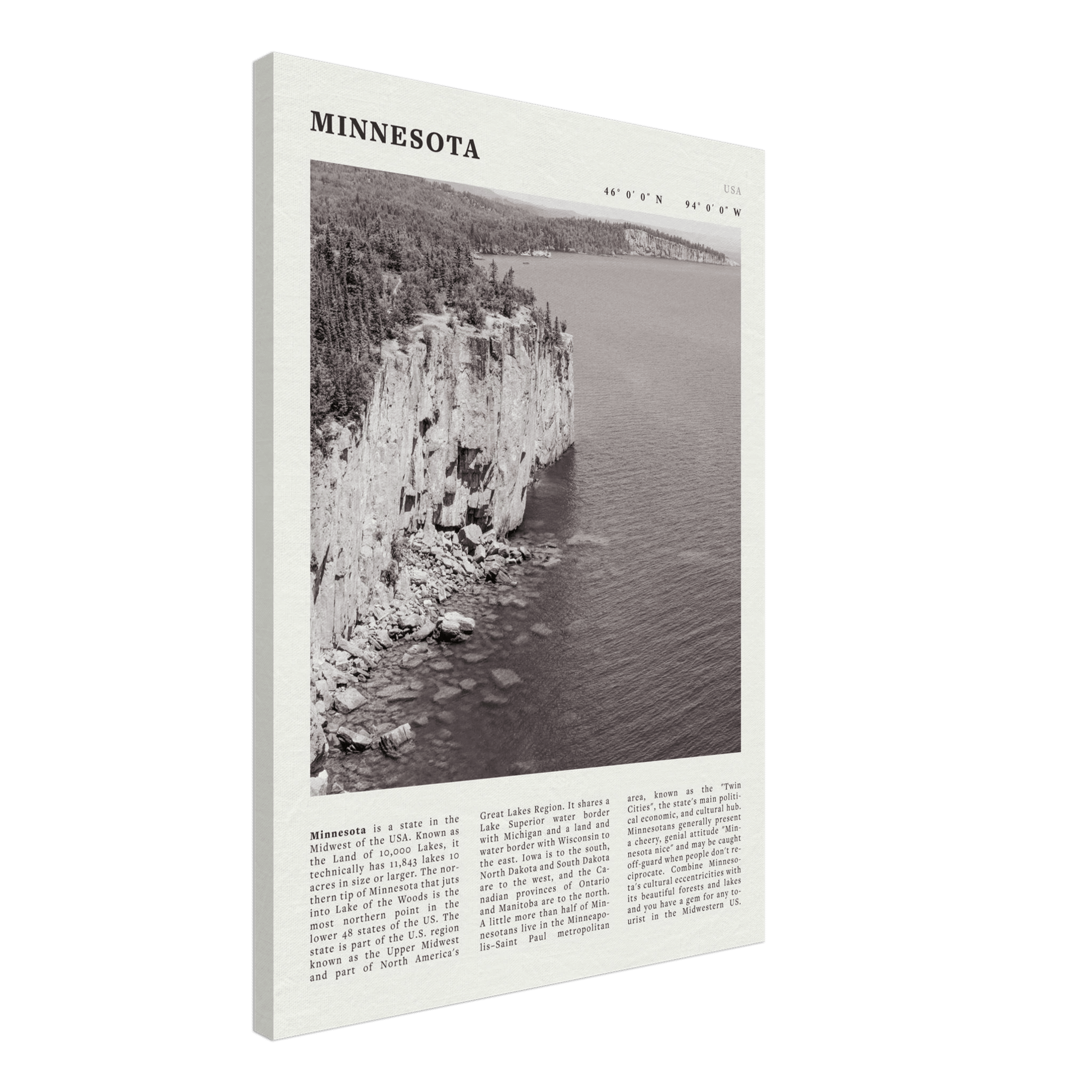 Minnesota Poster | Black & White Lake Superior Wall Art | USA Nature Travel Print - Evergreen Posters