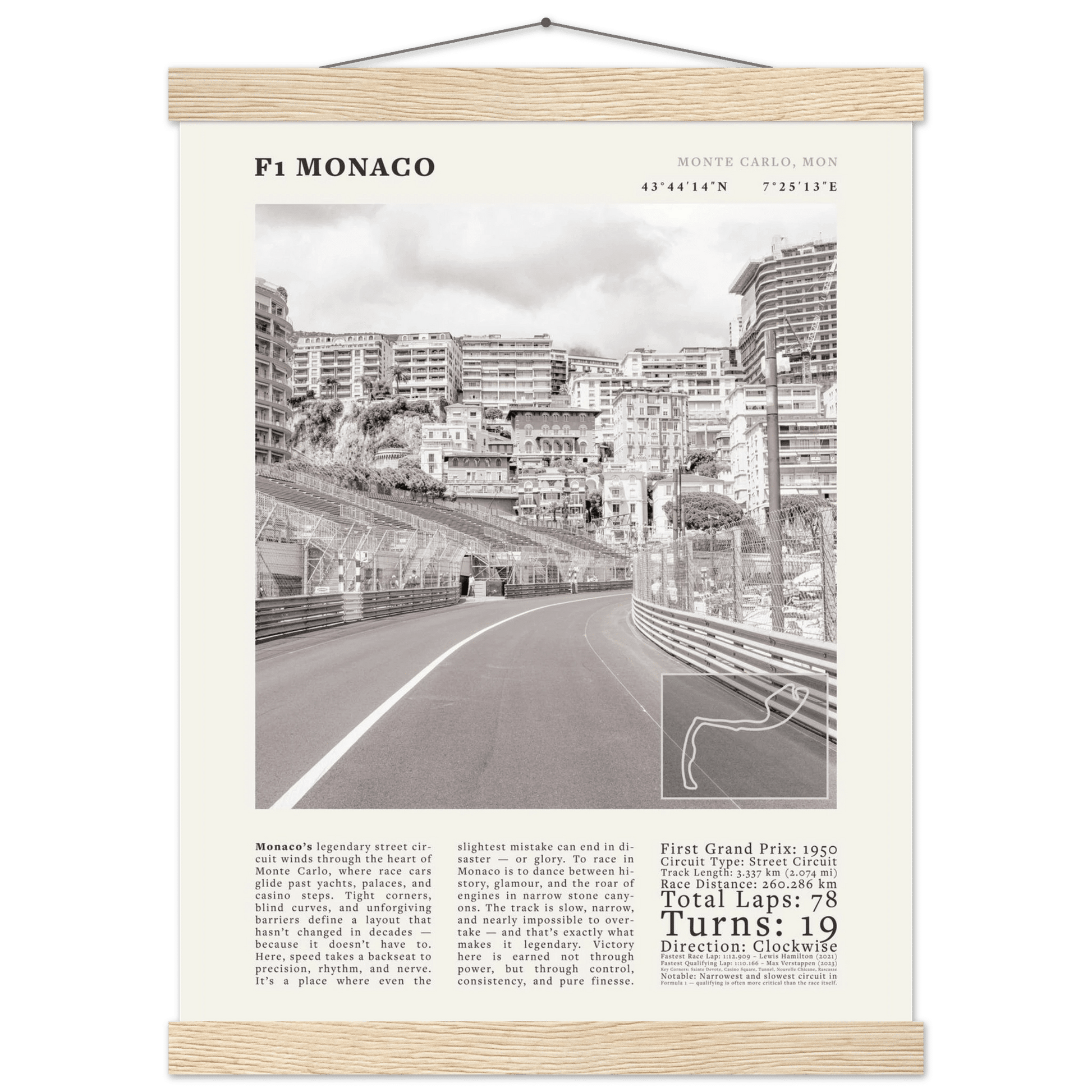 F1 Monaco Poster Black and White – Vintage Monte Carlo Street Circuit Print (Digital & Printed Options) - Evergreen Posters
