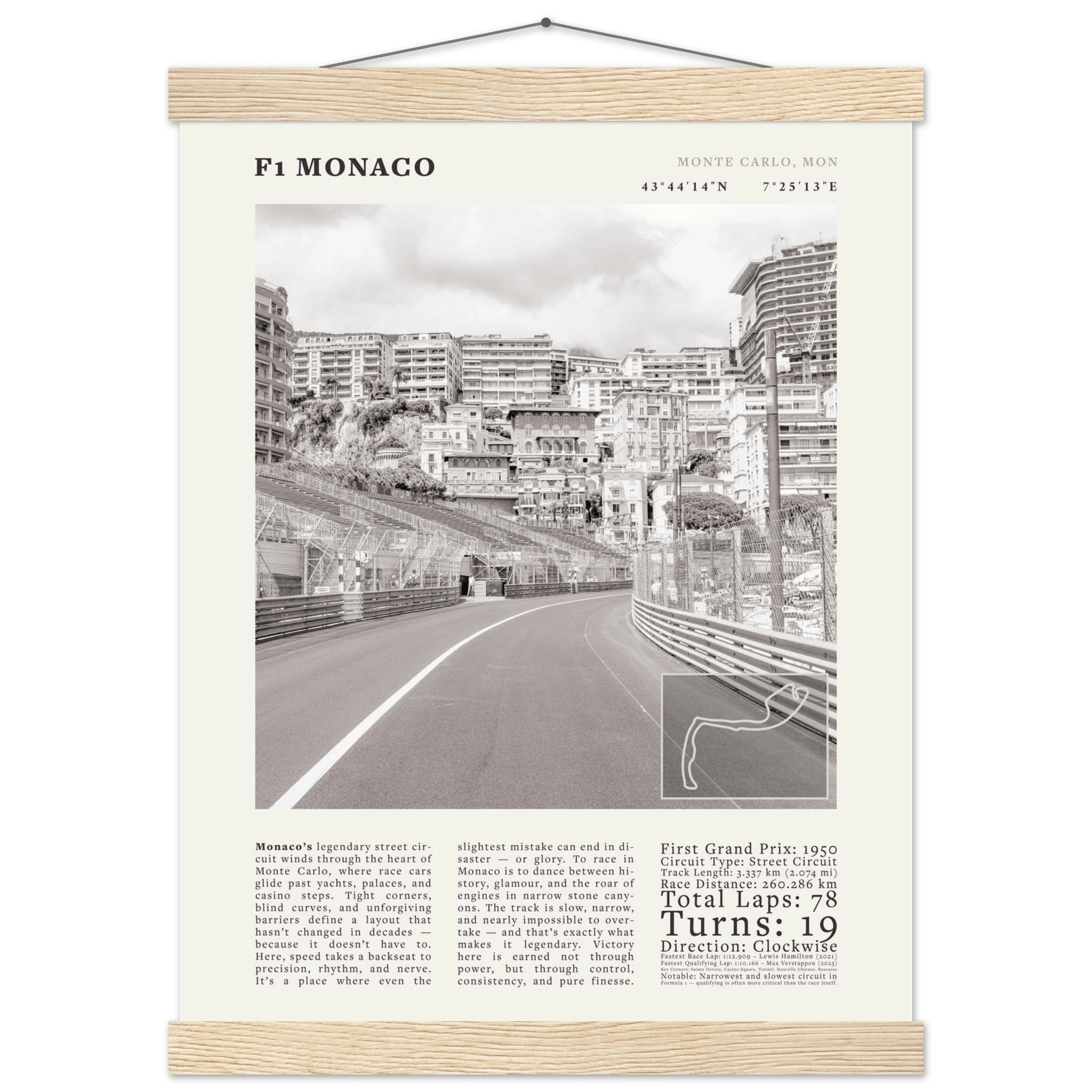 F1 Monaco Poster Black and White – Vintage Monte Carlo Street Circuit Print (Digital & Printed Options) - Evergreen Posters