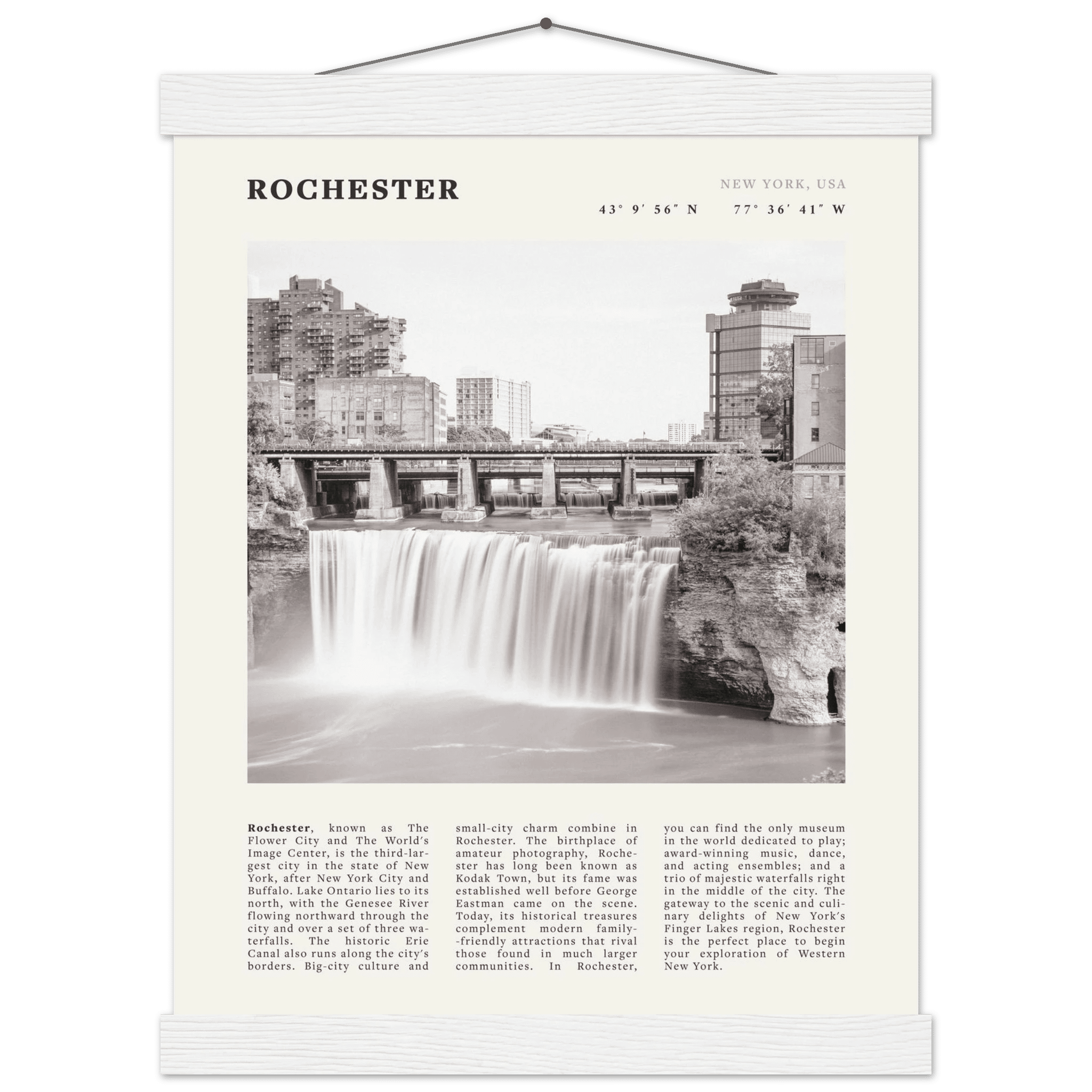 Rochester Poster | Black & White High Falls Wall Art | New York Travel Print - Evergreen Posters