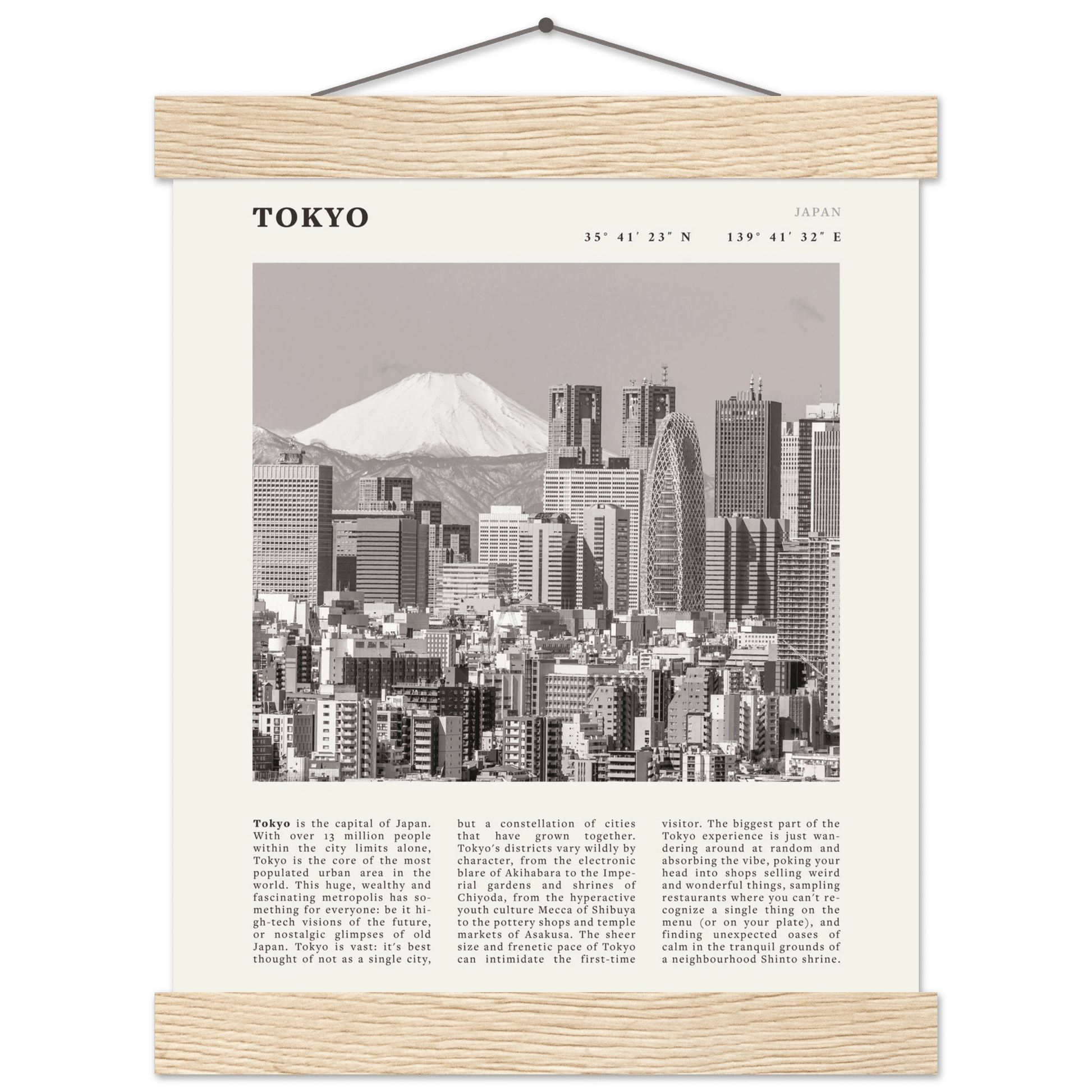 Tokyo Poster | Black & White Mount Fuji Skyline Wall Art | Japan Travel Print - Evergreen Posters