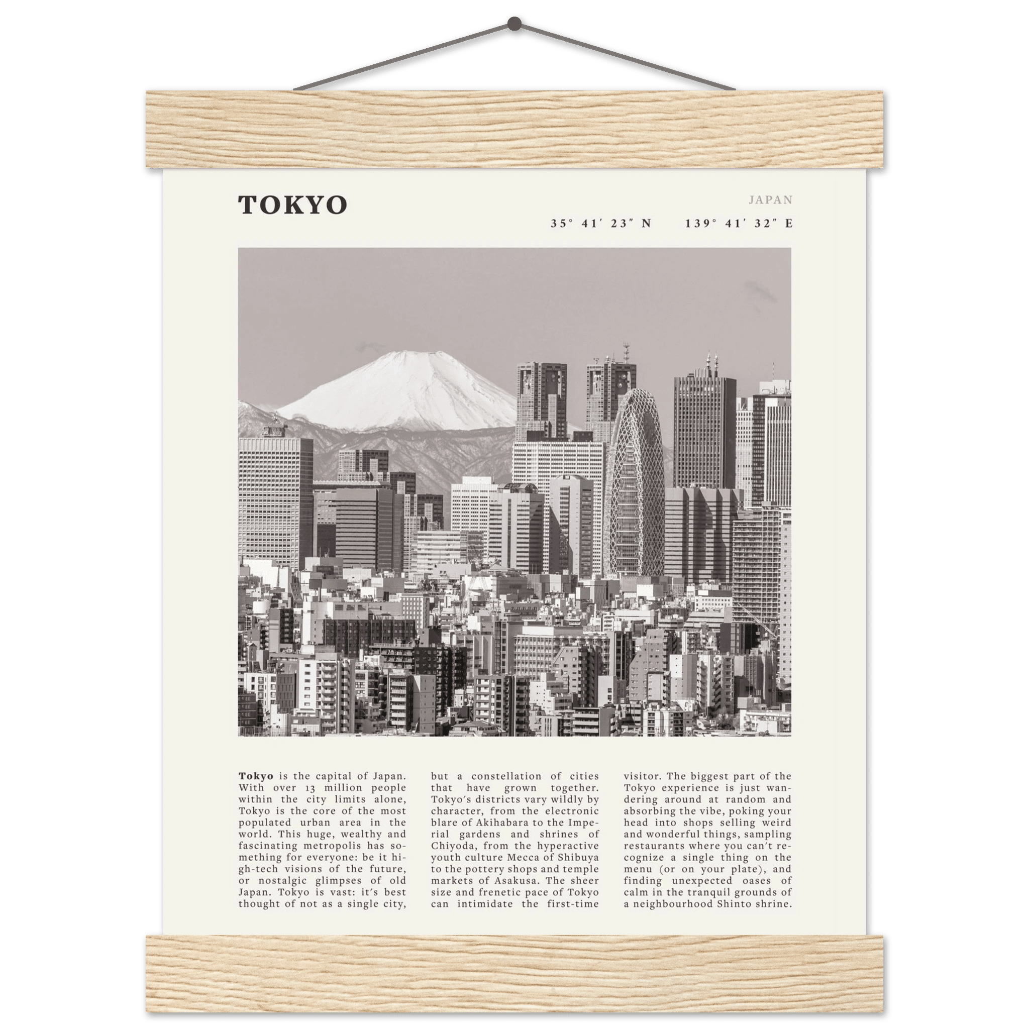 Tokyo Poster | Black & White Mount Fuji Skyline Wall Art | Japan Travel Print - Evergreen Posters