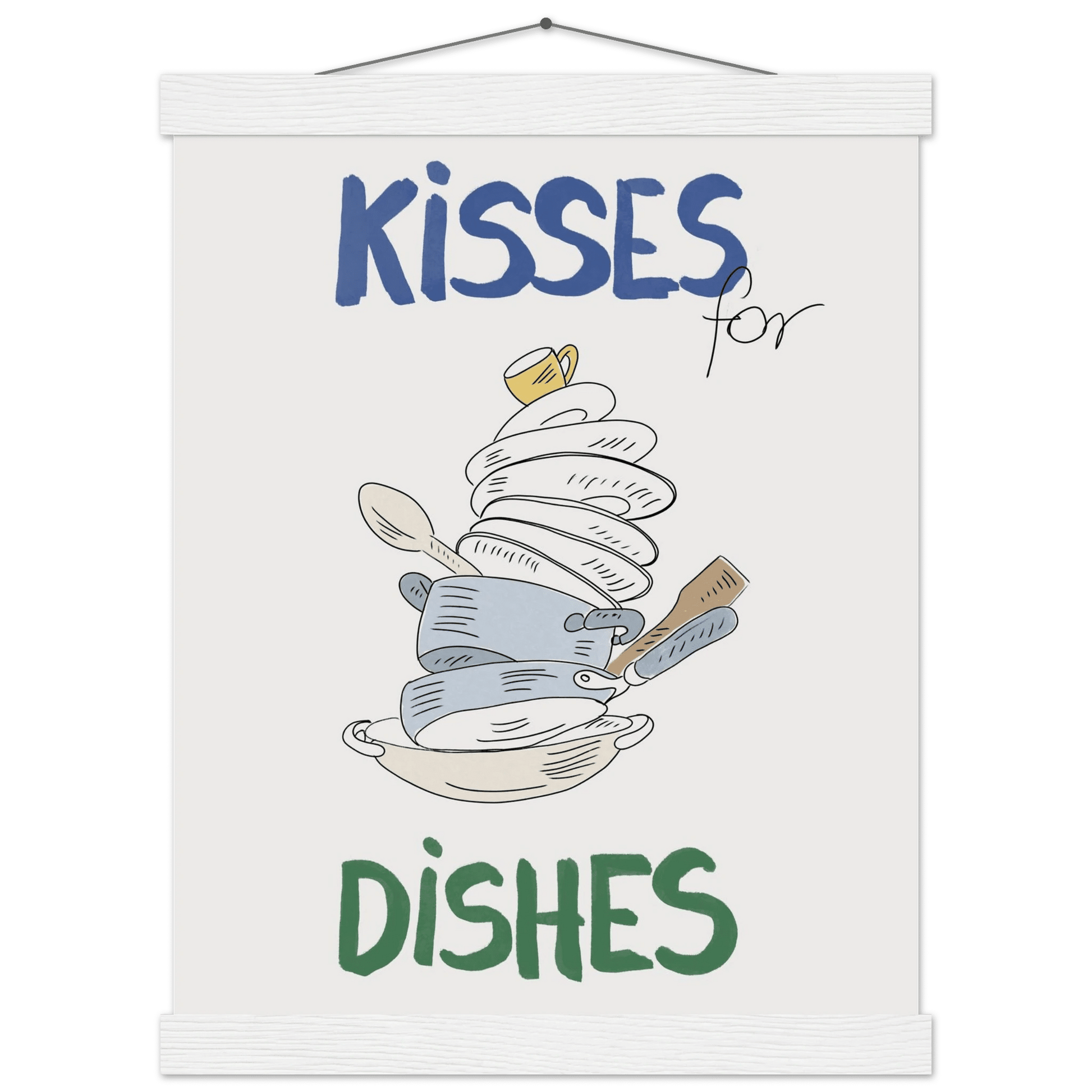 Kisses for Dishes Poster – Funny Kitchen Wall Art Print (Digital & Printed Options) - Evergreen Posters