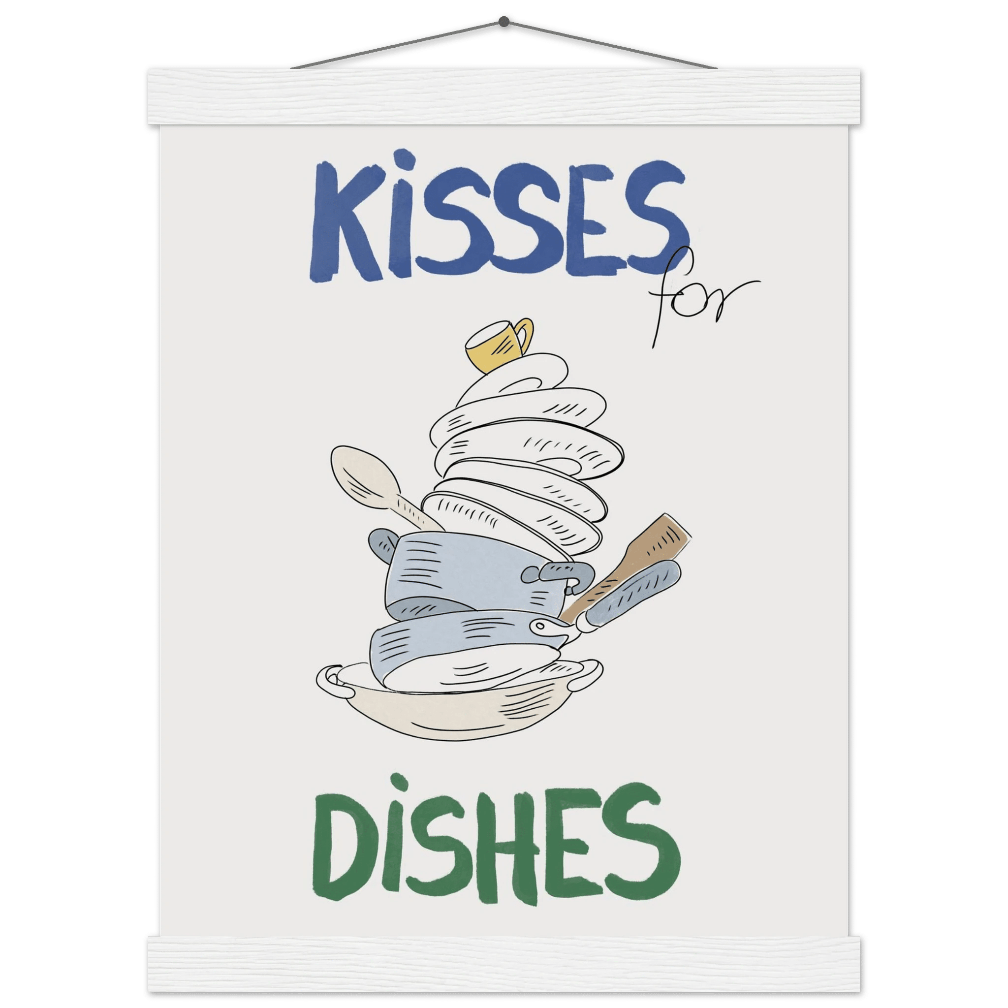 Kisses for Dishes Poster – Funny Kitchen Wall Art Print (Digital & Printed Options) - Evergreen Posters