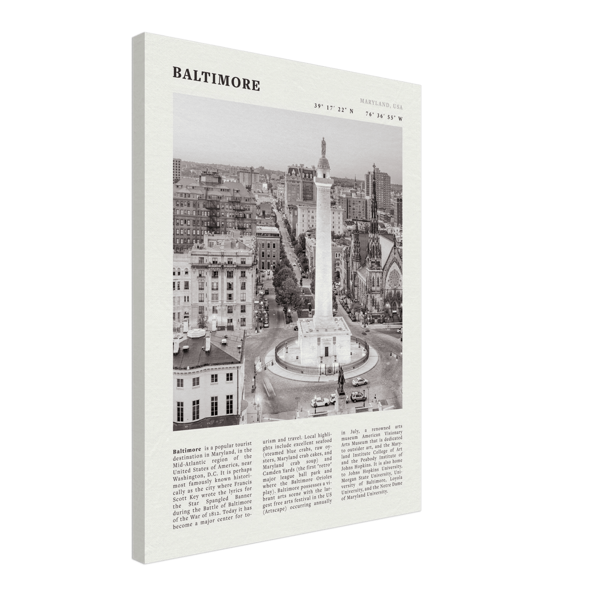 Baltimore Poster | Black & White Maryland City Wall Art | USA Travel Print - Evergreen Posters