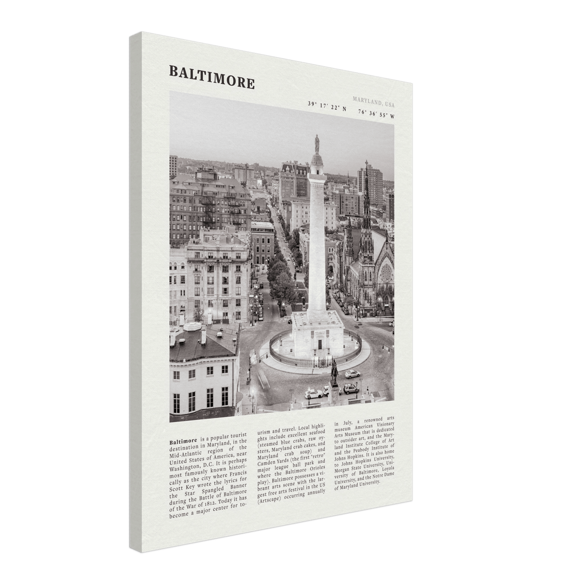 Baltimore Poster | Black & White Maryland City Wall Art | USA Travel Print - Evergreen Posters
