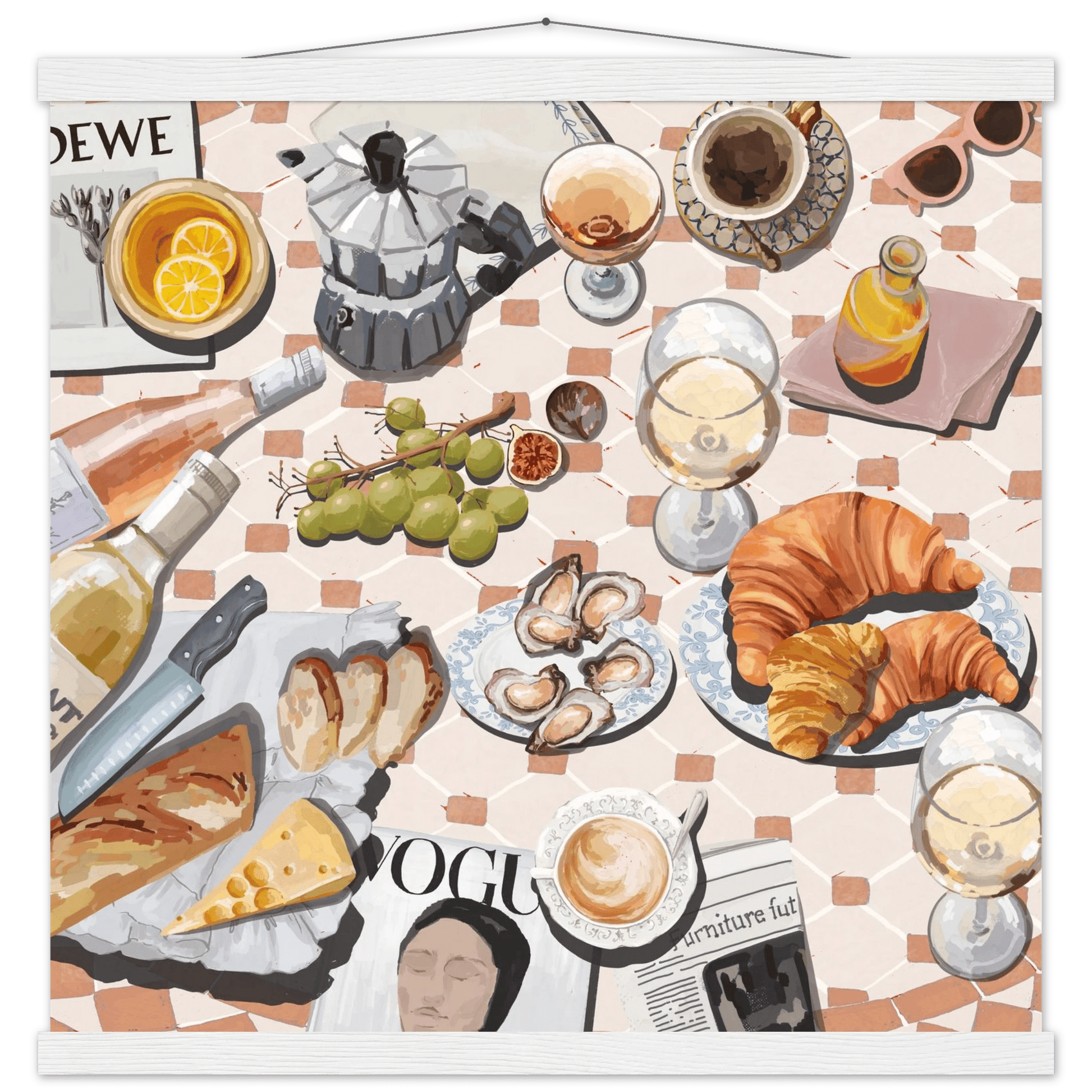 French Brunch Poster | Kitchen Decor Food Wall Art | Croissant & Coffee Square Print - Evergreen Posters - 37