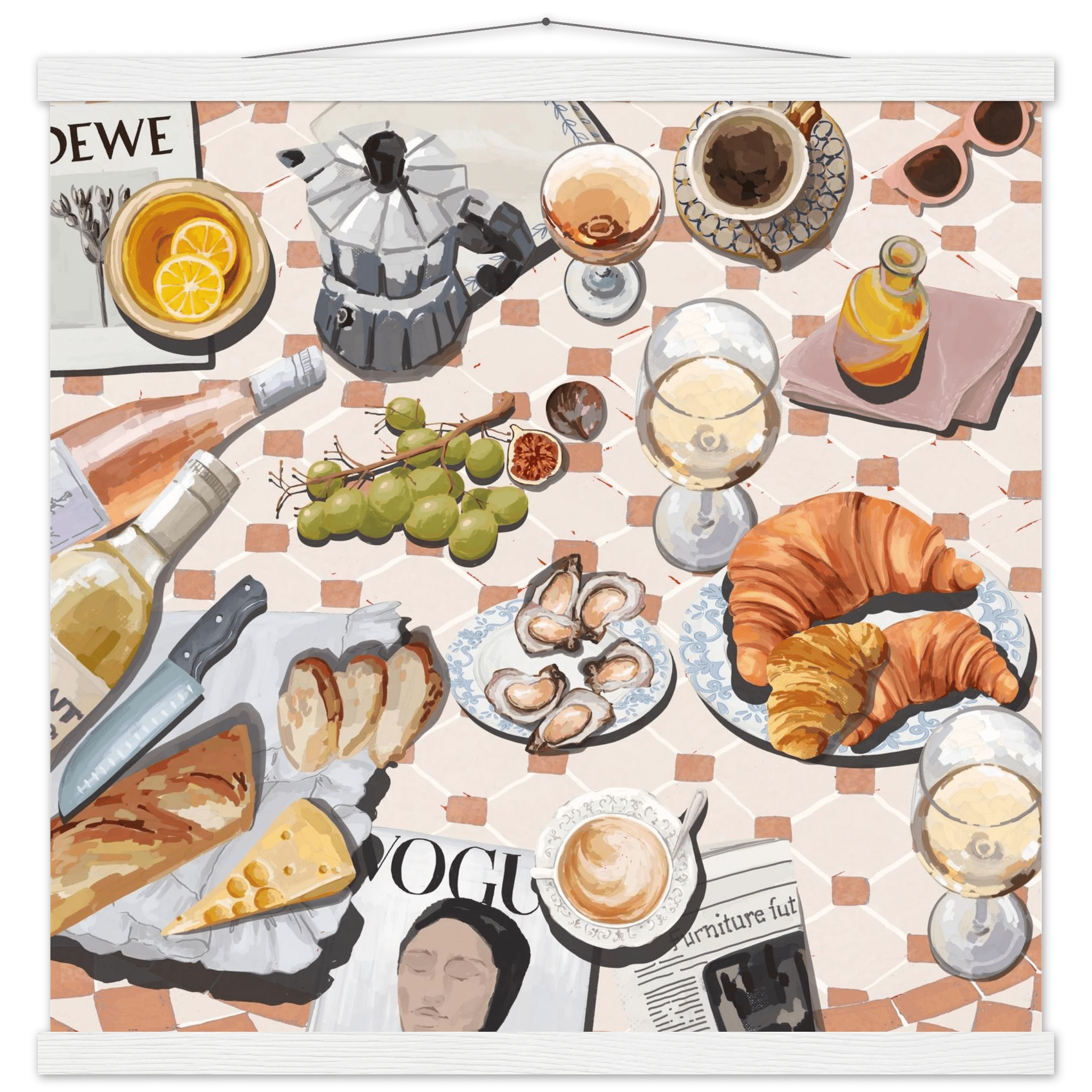 French Brunch Poster | Kitchen Decor Food Wall Art | Croissant & Coffee Square Print - Evergreen Posters - 37