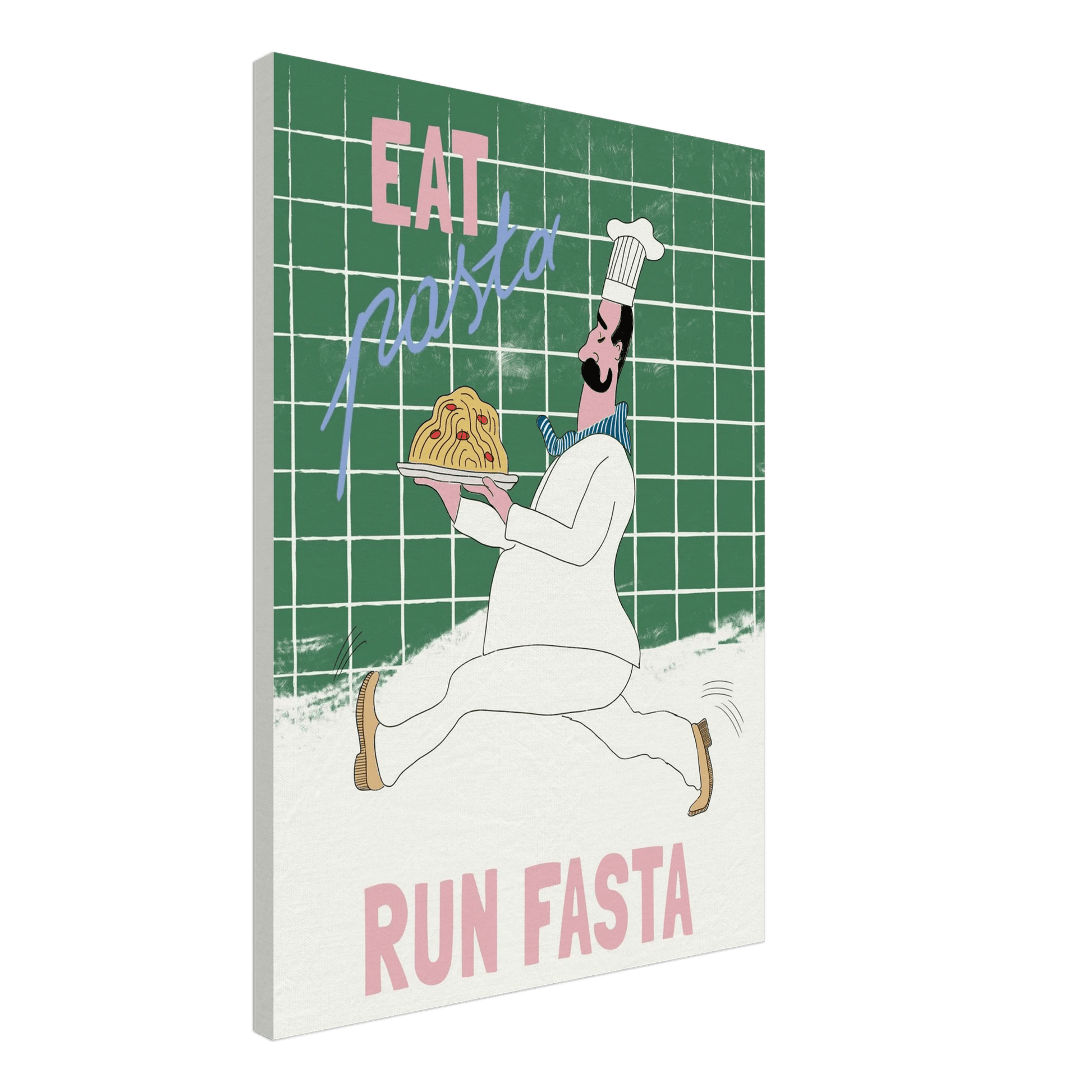 Eat Pasta Run Fasta Poster – Playful Kitchen Wall Art Print (Green Edition) - Evergreen Posters