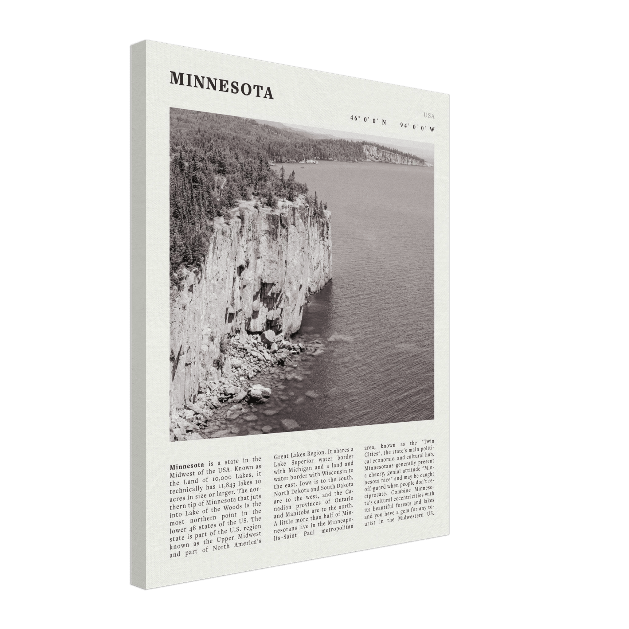Minnesota Poster | Black & White Lake Superior Wall Art | USA Nature Travel Print - Evergreen Posters