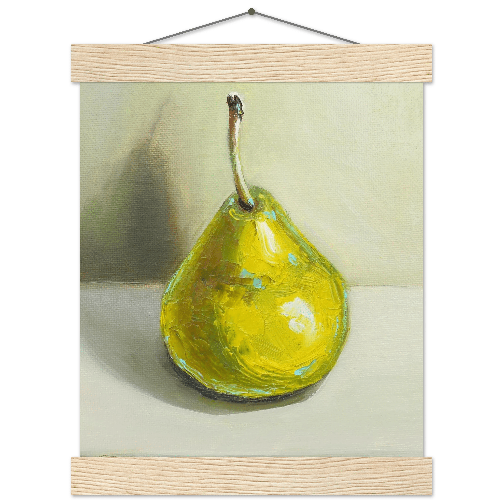 Pear Print | Green Pear Oil Painting Wall Art | Kitchen Poster - Evergreen Posters