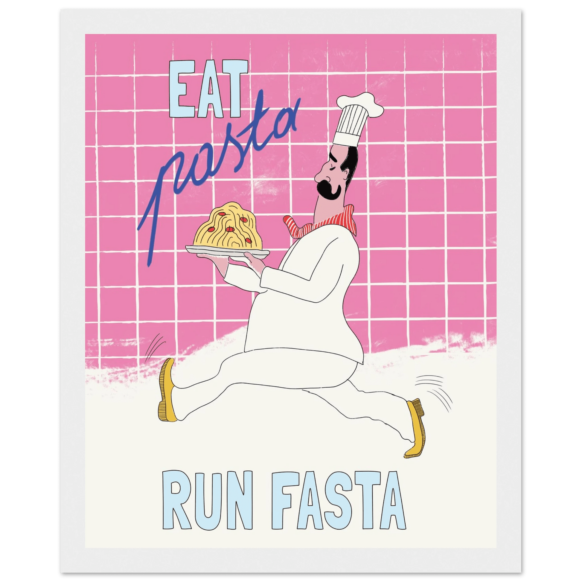 Eat Pasta Run Fasta Poster – Playful Kitchen Wall Art Print (Pink Edition) - Evergreen Posters