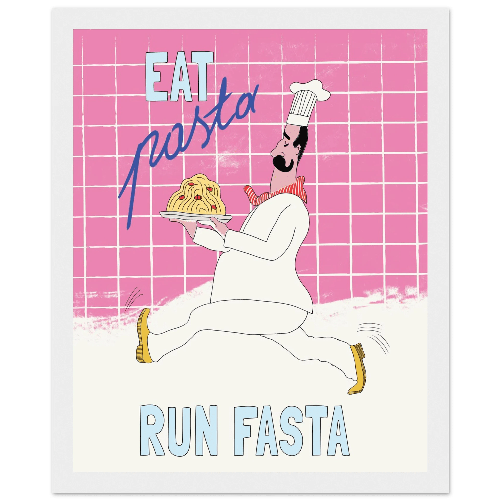 Eat Pasta Run Fasta Poster – Playful Kitchen Wall Art Print (Pink Edition) - Evergreen Posters