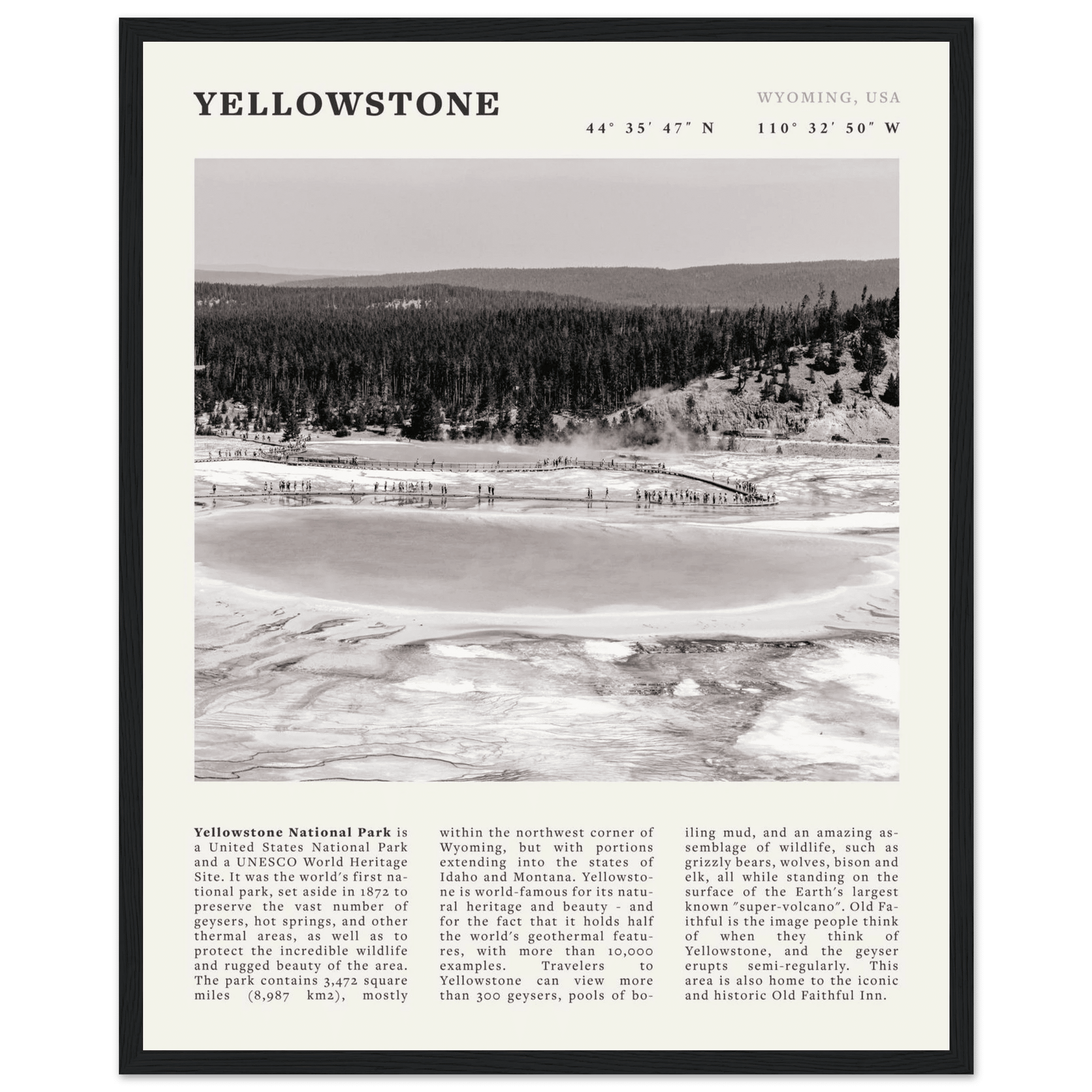 Yellowstone Poster | Black & White Grand Prismatic Spring Wall Art | WY Print - Evergreen Posters