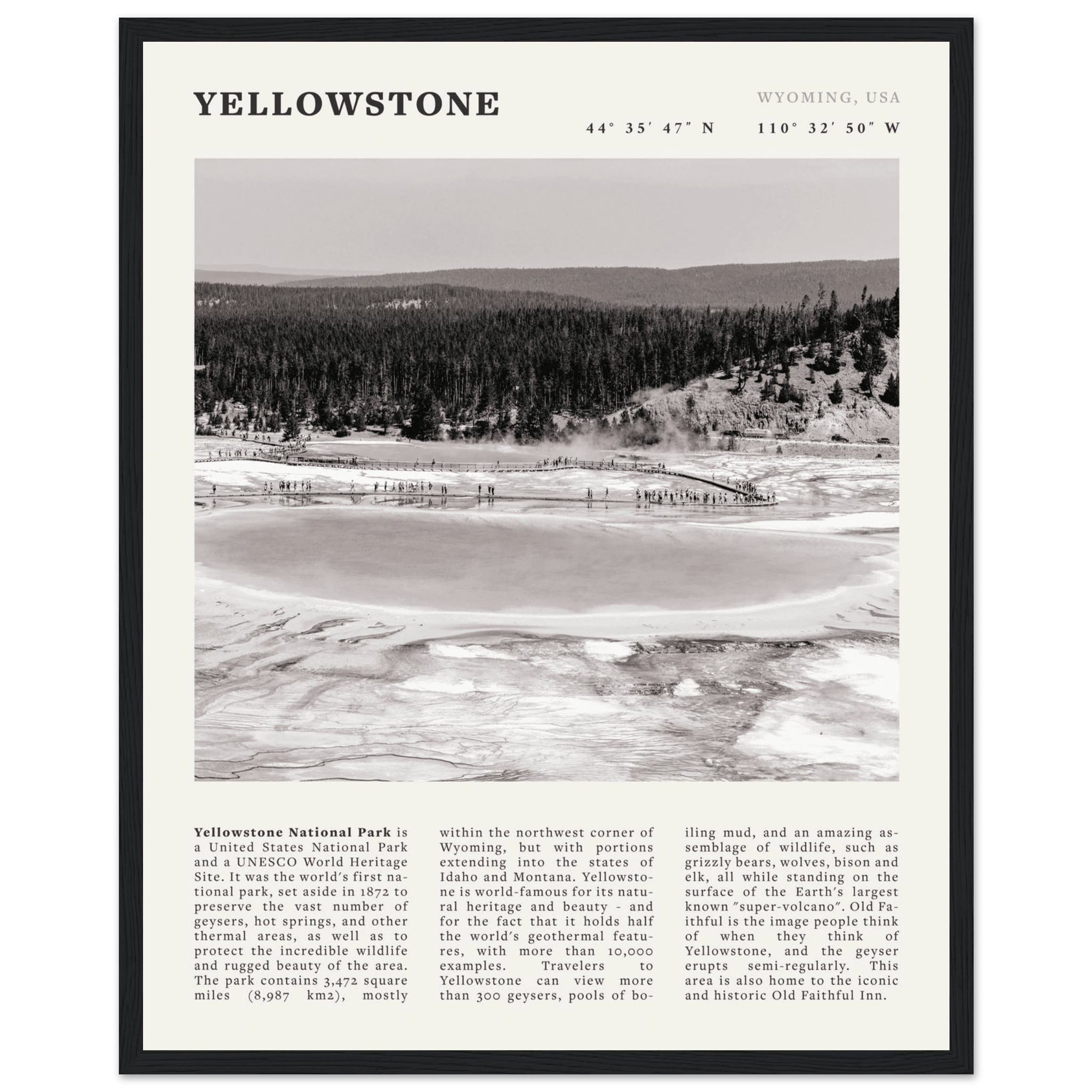 Yellowstone Poster | Black & White Grand Prismatic Spring Wall Art | WY Print - Evergreen Posters